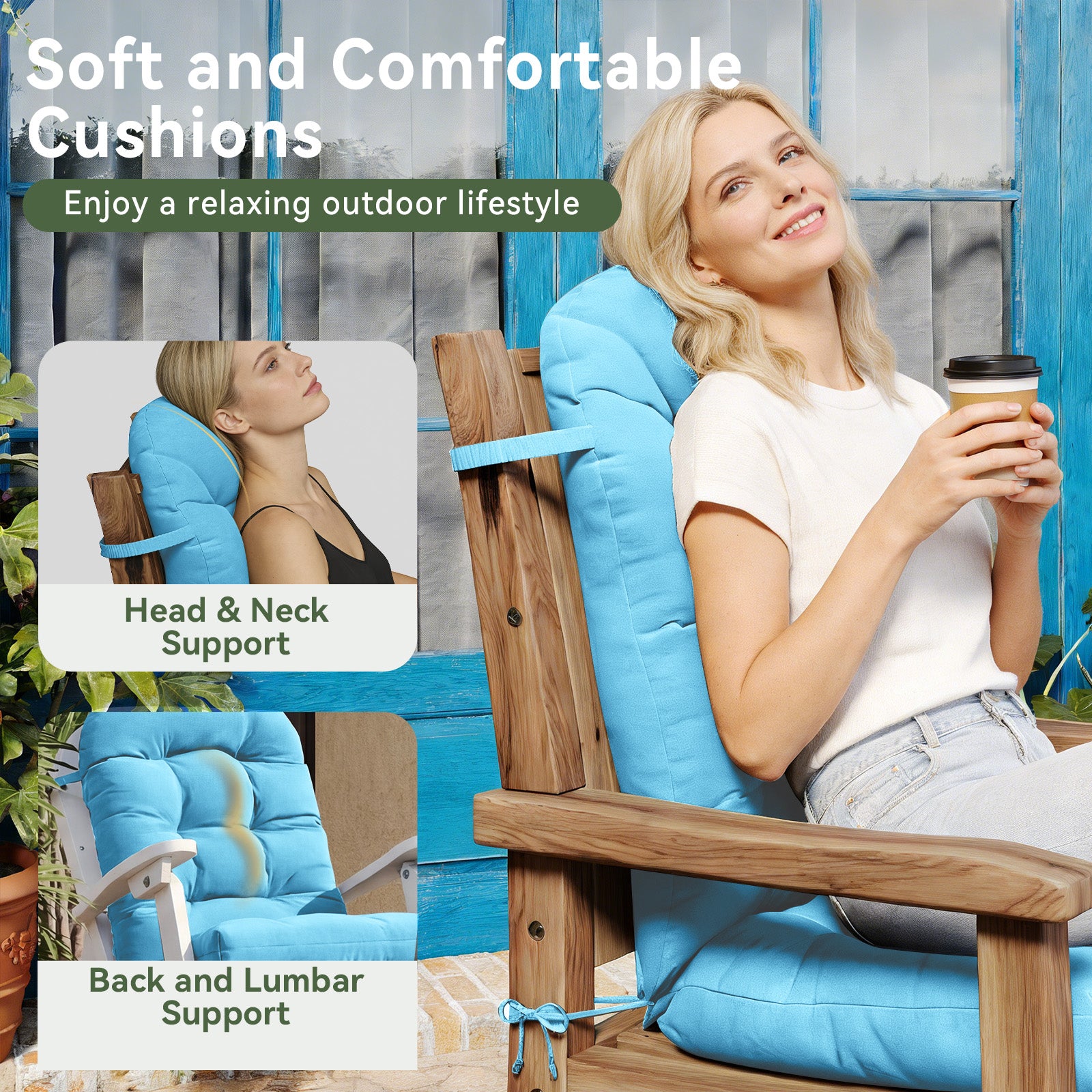 Aoxun Adirondack Chair Cushion, Indoor/Outdoor Rocking Chair Cushion with Ties, Thickened High Back Patio Chair Cushions with High Elasticity PP Cotton Water-Resistant, 2-Pack, Grey