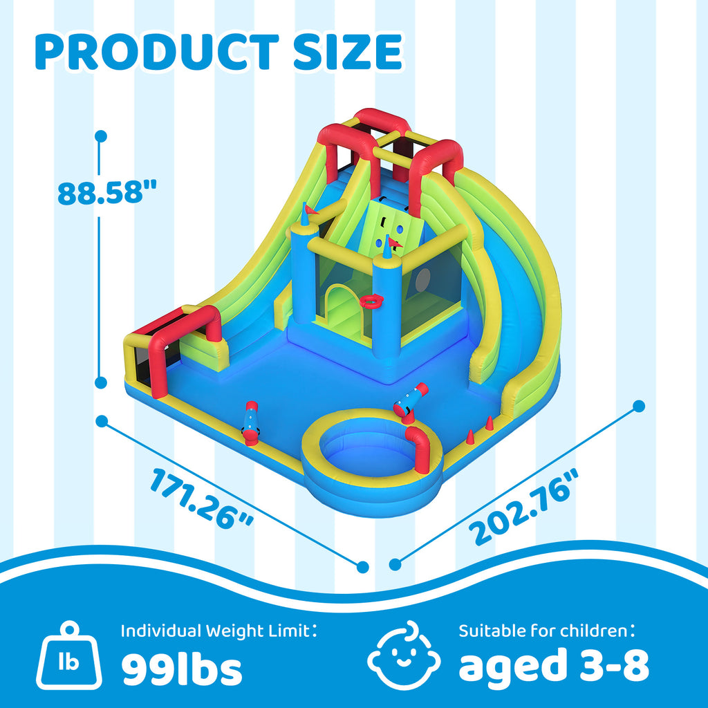 SunSwell Inflatable Water Slide for Kids Backyard with 450W Blower, Jumping Castle with Water Slide, Water Park Bounce House for Indoor and Outdoor Activities