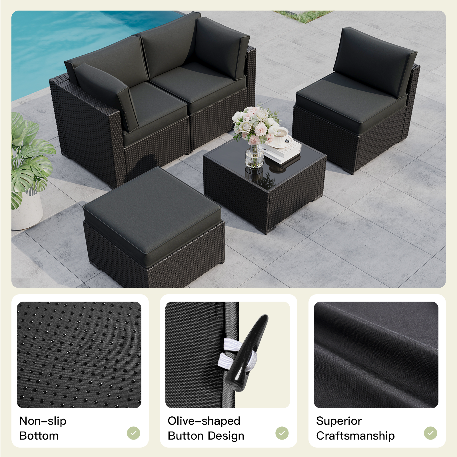 Breezestival Patio Furniture Replacement Cushions for Outdoor Furniture Set of 4, Thick Patio Sofa Cushions for Outdoor Furniture, 9-Piece Splashproof Fade Resistant Cushions for Outdoor Couch