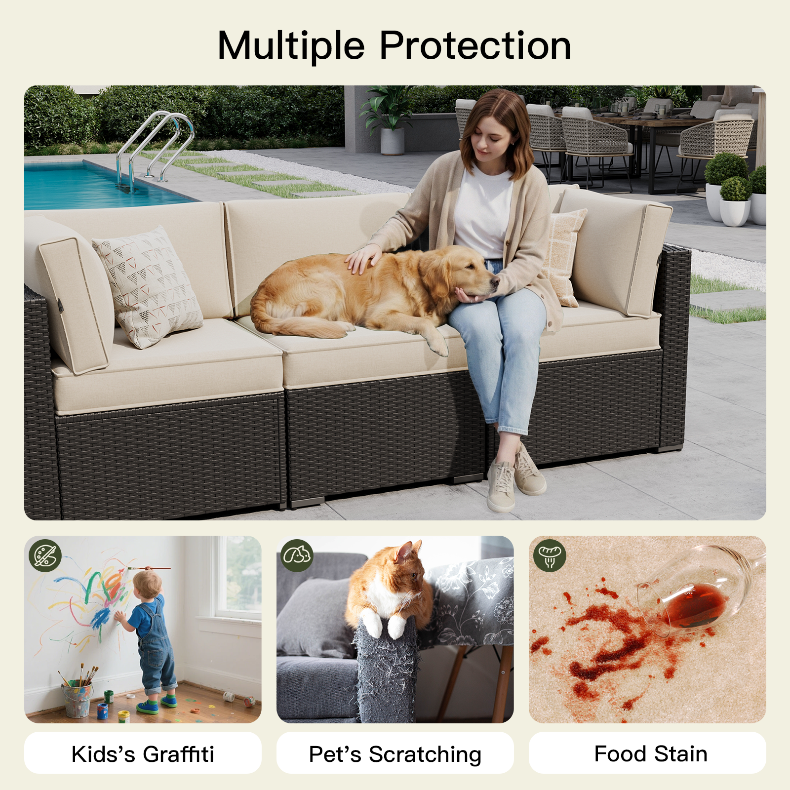 Breezestival Patio Furniture Replacement Cushions for Outdoor Furniture Set of 4, Thick Patio Sofa Cushions for Outdoor Furniture, 9-Piece Splashproof Fade Resistant Cushions for Outdoor Couch