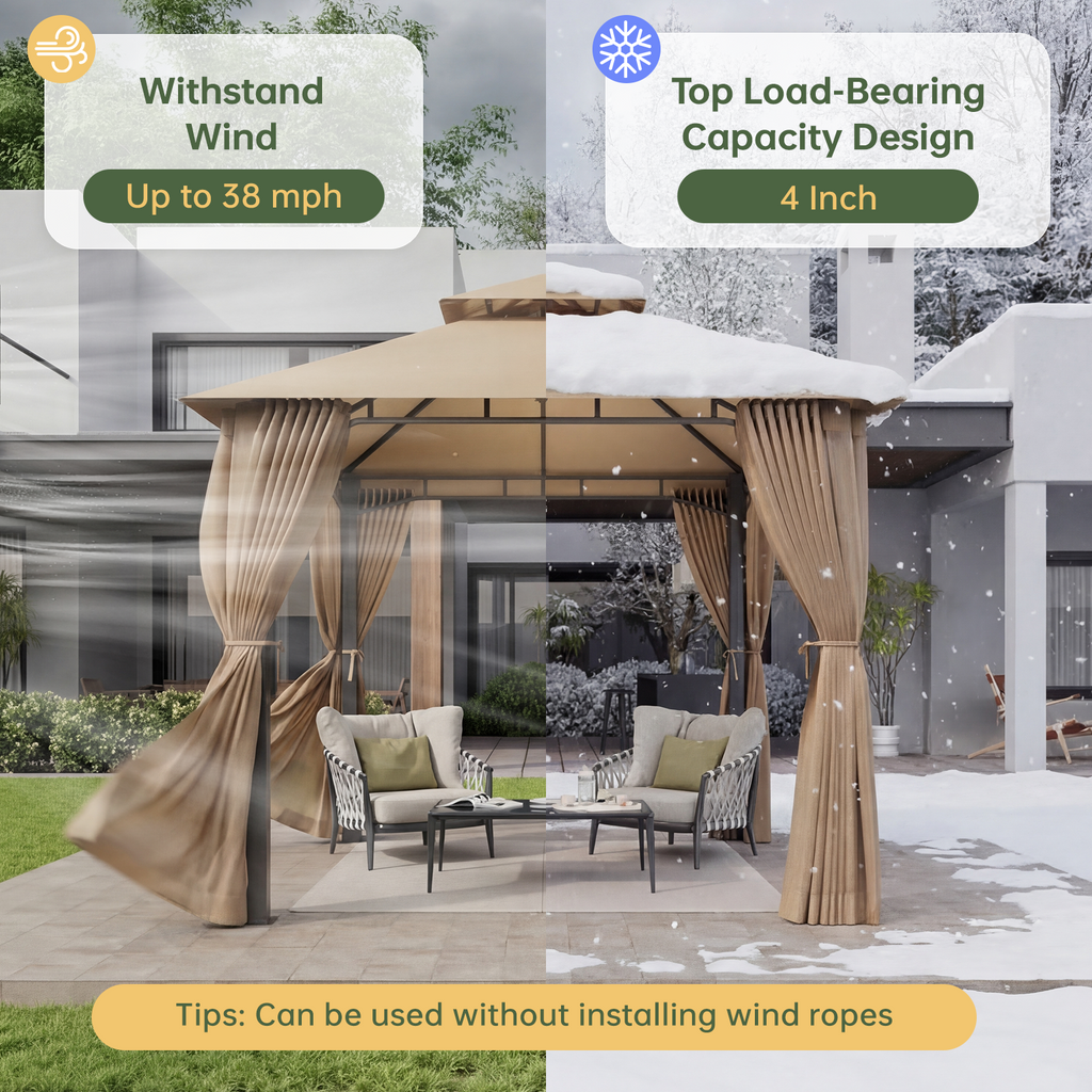 Aoxun 12x10 Gazebo with Double Roof & Mosquito Netting Outdoor Heavy-Duty Party Tent, Patio Tent with Zipper Screens - Backyard Garden Lawn Shelter Includes Wind Ropes Expansion Bolts, Gray