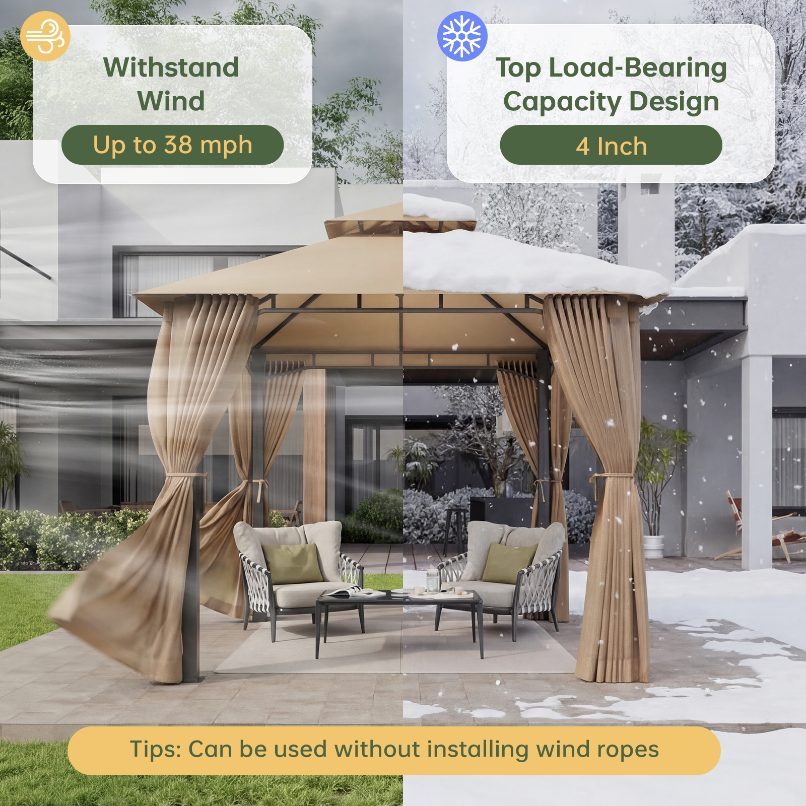 Aoxun 12x10 Gazebo with Double Roof & Mosquito Netting Outdoor Heavy-Duty Party Tent, Patio Tent with Zipper Screens - Backyard Garden Lawn Shelter Includes Wind Ropes Expansion Bolts, Gray