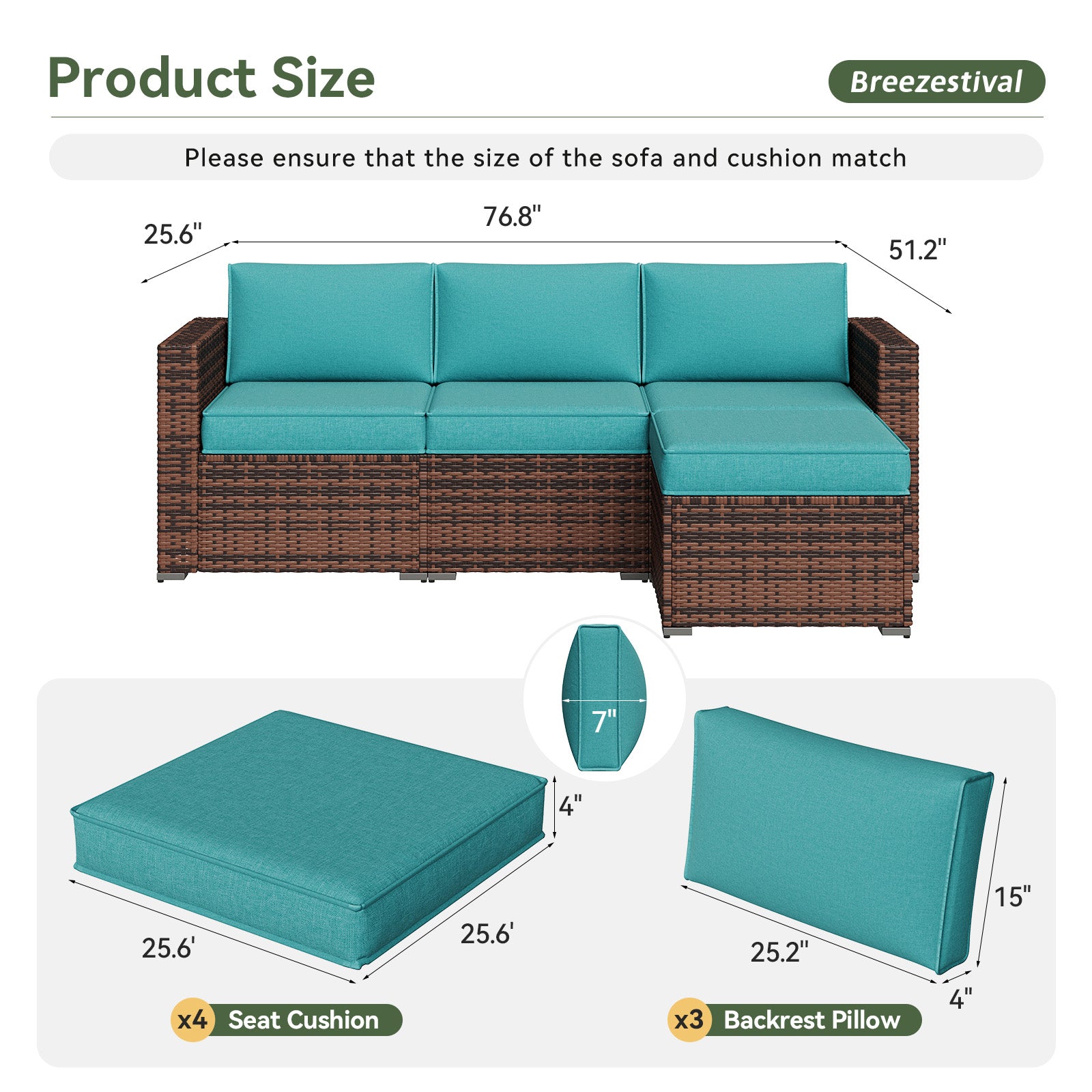 Breezestival Replacement Cushions for Outdoor Furniture, 7-Piece Outdoor Cushions for Patio Furniture, Deep Seat, Waterproof & Fade Resistant Couch Cushion for 4-Seat Patio Conversation Sets, Grey