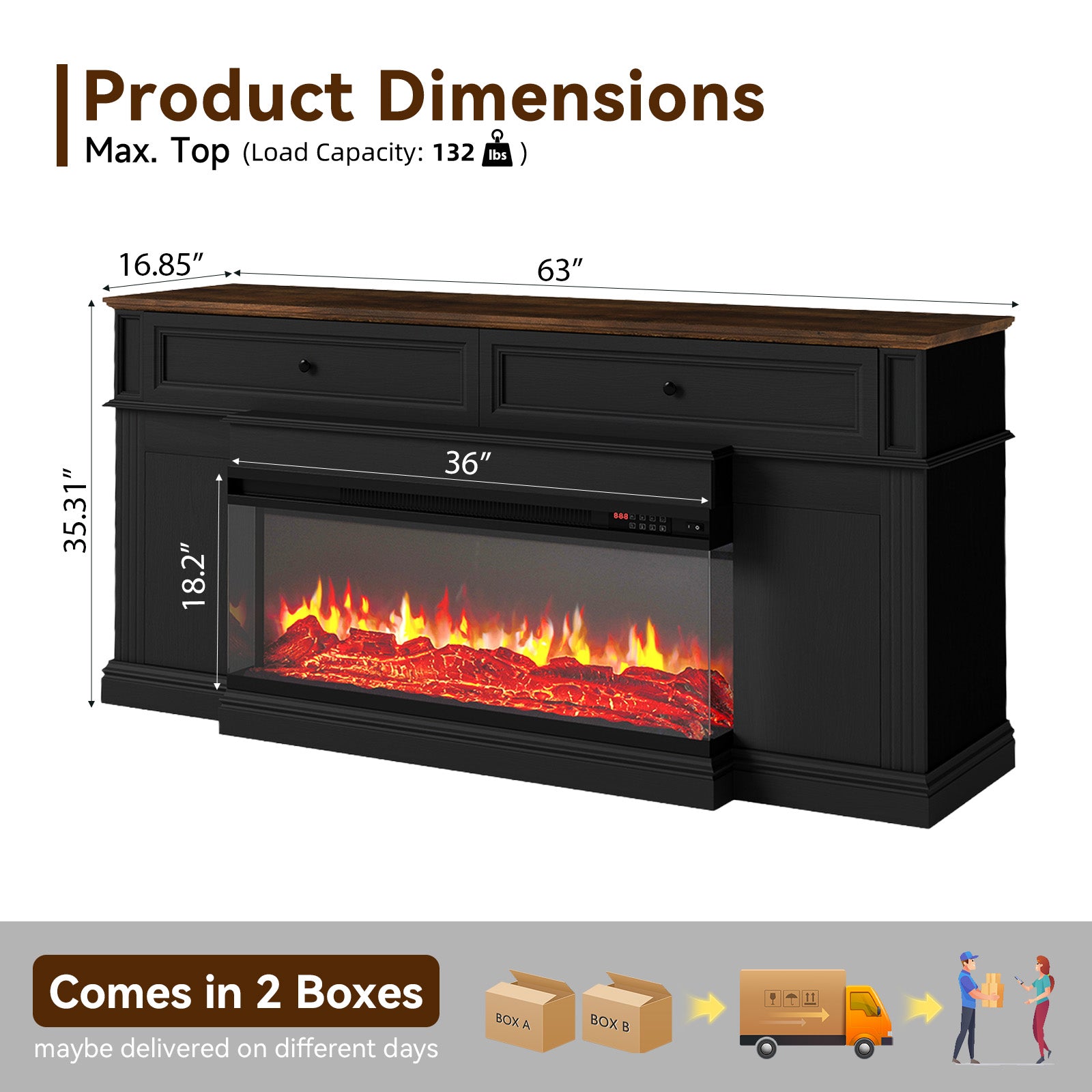 Breezestival Electric Fireplace TV Stand with 3-Sided Fireplace, 63" Entertainment Center for TVs up to 70", Modern Media Console with Large Storage, Black