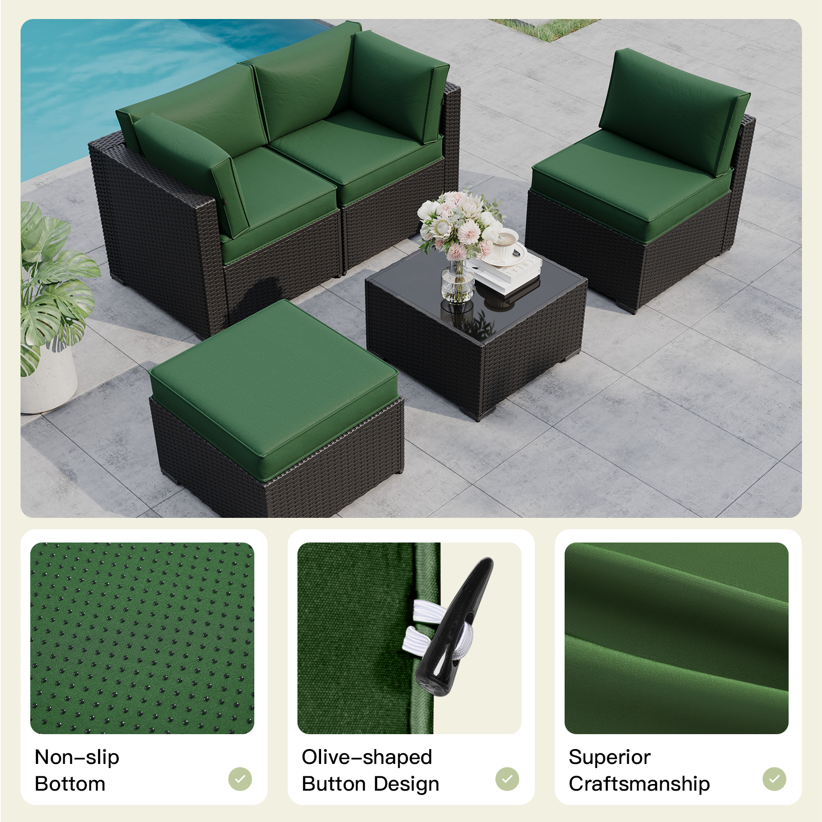 Breezestival Patio Furniture Replacement Cushions for Outdoor Furniture Set of 4, Thick Patio Sofa Cushions for Outdoor Furniture, 9-Piece Splashproof Fade Resistant Cushions for Outdoor Couch