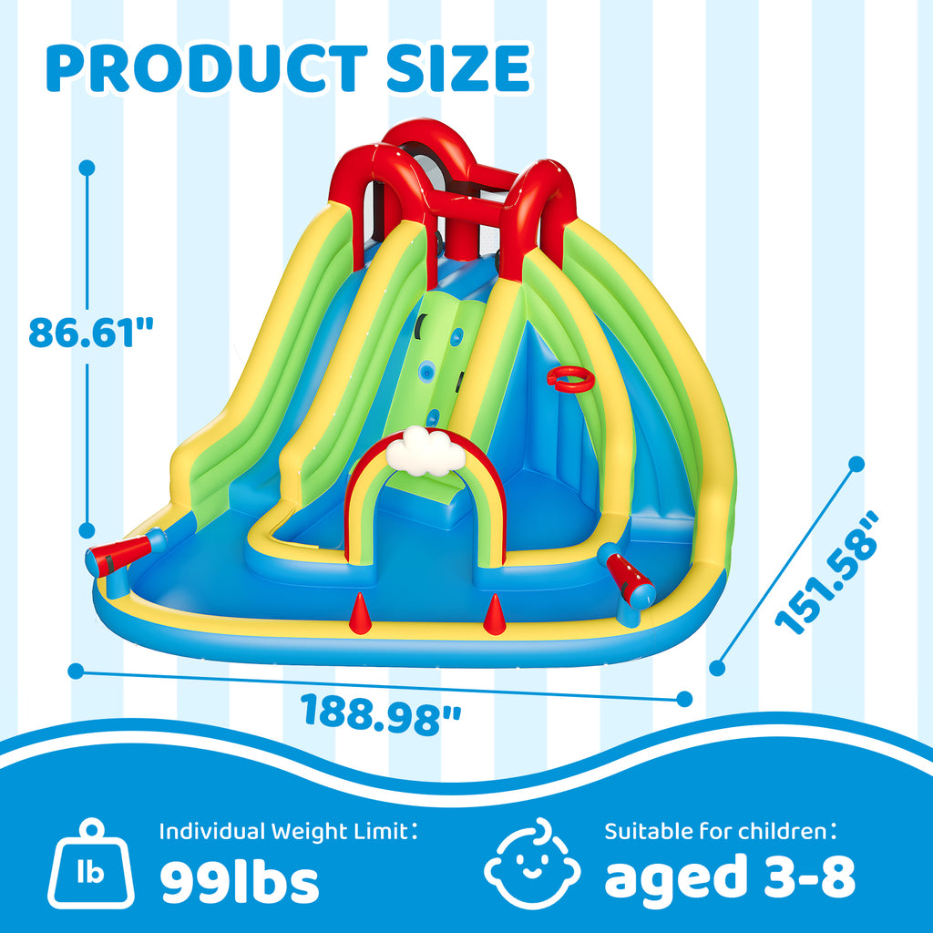 Inflatable Water Slide for Kids Backyard with 450W Blower, Jumping Castle with Water Slide, Water Park Bounce House for Indoor and Outdoor Activities
