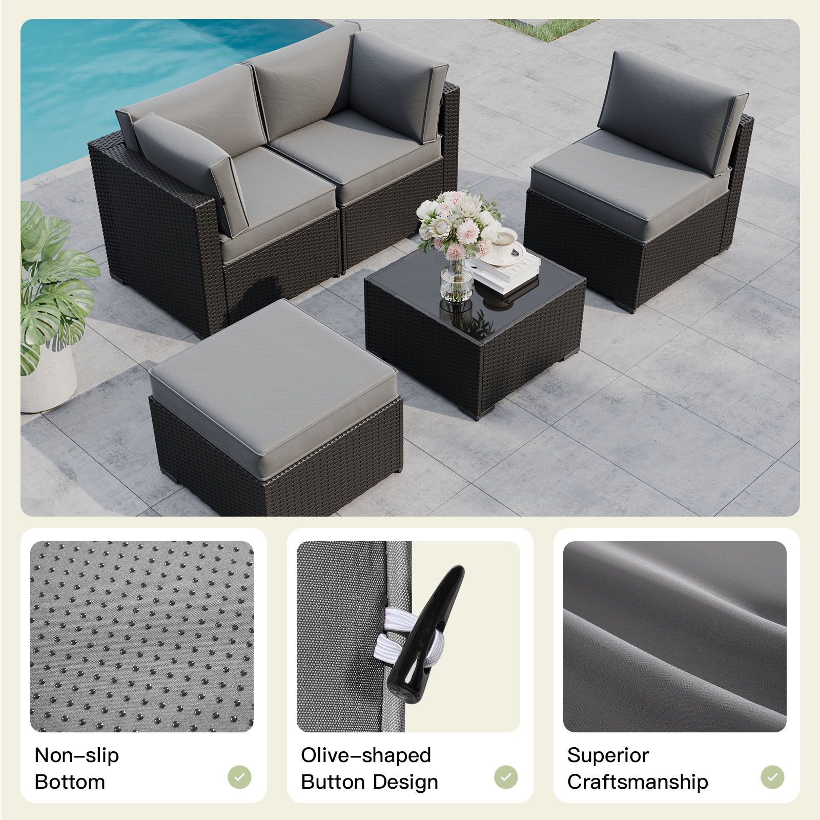 Breezestival Patio Furniture Replacement Cushions for Outdoor Furniture Set of 4, Thick Patio Sofa Cushions for Outdoor Furniture, 9-Piece Splashproof Fade Resistant Cushions for Outdoor Couch