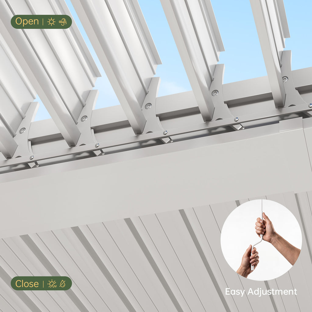 Aoxun Louvered Pergola 10x16, White Outdoor Pergola for Patio，0-90° Dual-Zone Louvers | Hidden Drainage System | Galvanized Steel Frame | 63.5 MPH Wind Rated | 3.8" Thick Posts