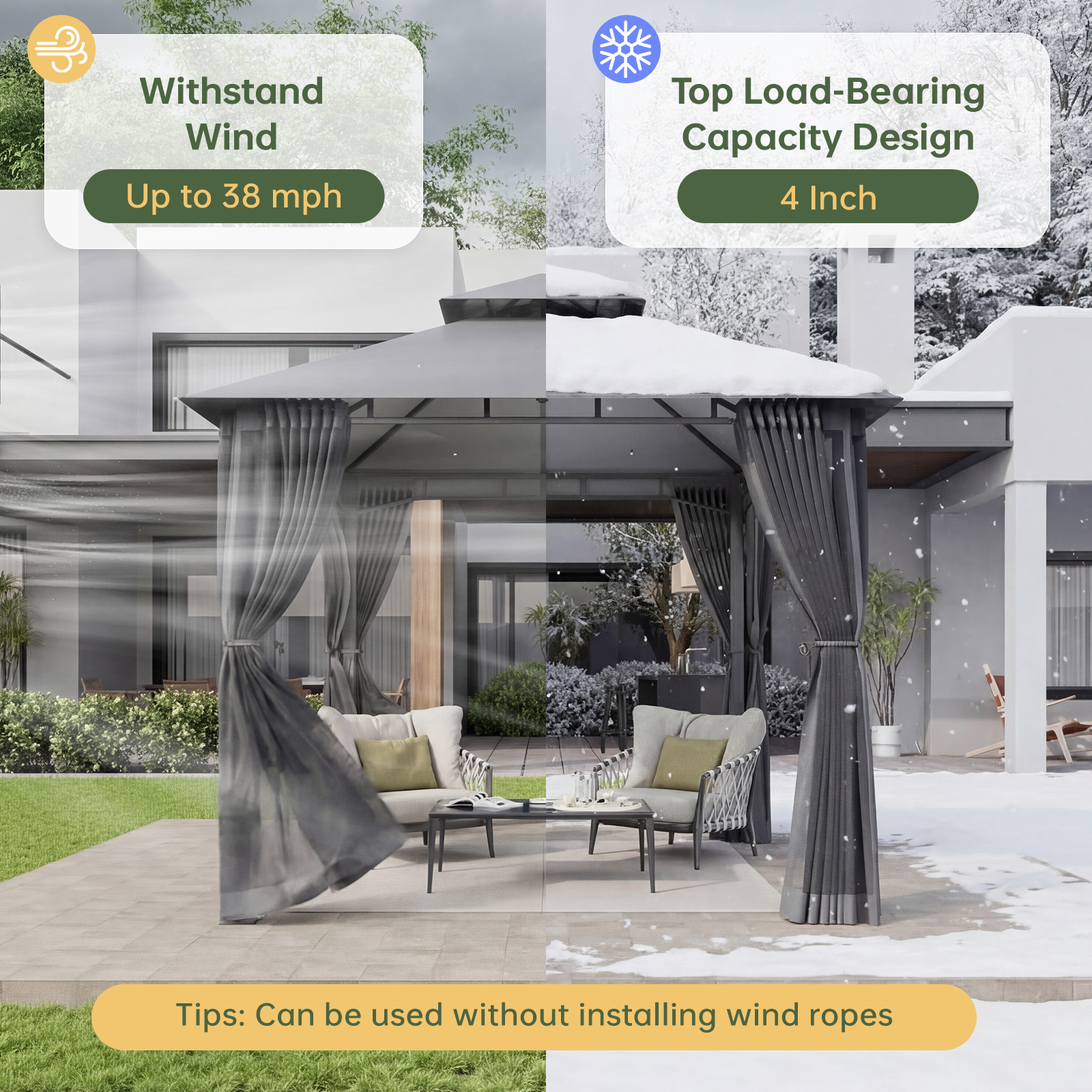 Aoxun 12x10 Gazebo with Double Roof & Mosquito Netting Outdoor Heavy-Duty Party Tent, Patio Tent with Zipper Screens - Backyard Garden Lawn Shelter Includes Wind Ropes Expansion Bolts, Gray