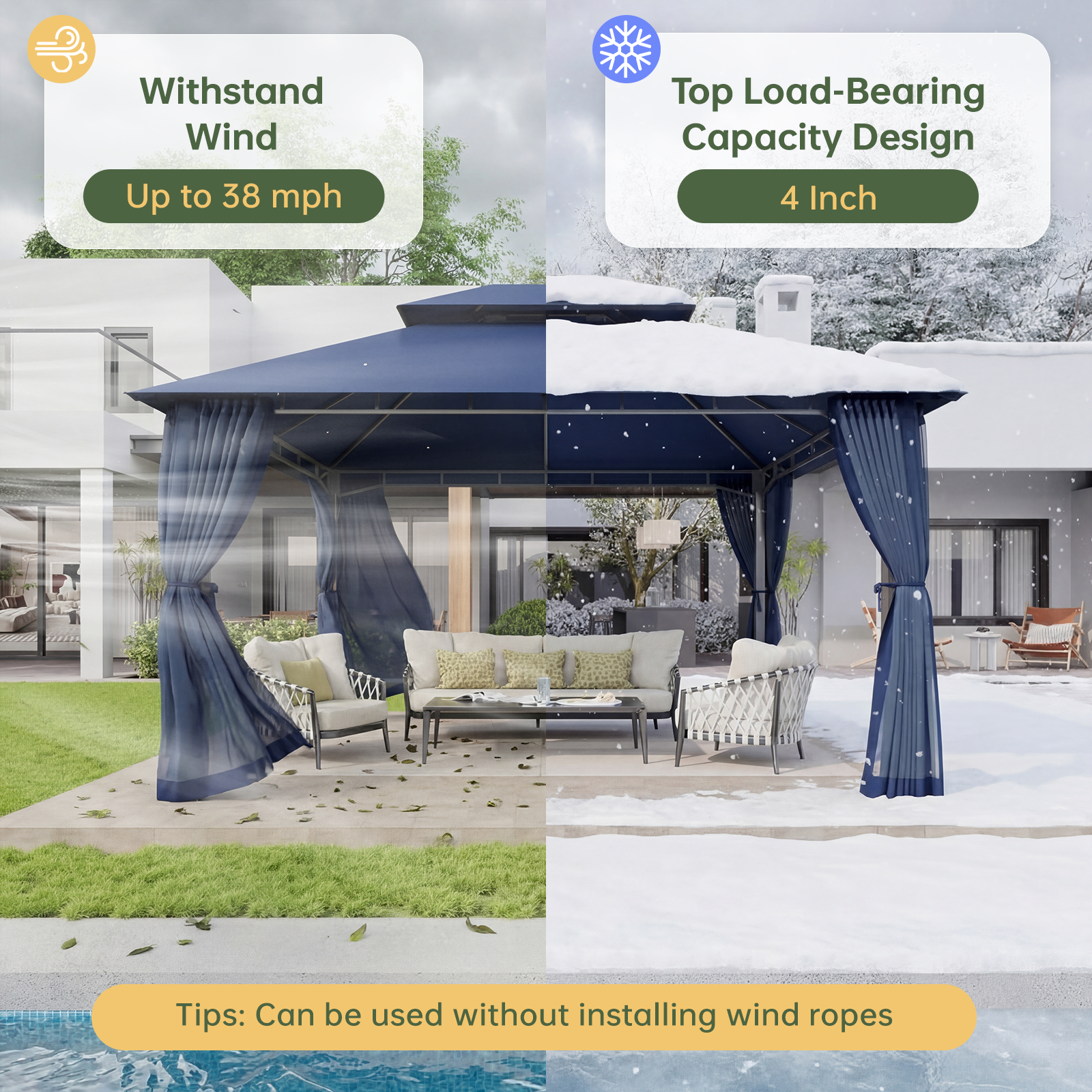 Aoxun 12x10 Gazebo with Double Roof & Mosquito Netting Outdoor Heavy-Duty Party Tent, Patio Tent with Zipper Screens - Backyard Garden Lawn Shelter Includes Wind Ropes Expansion Bolts, Gray