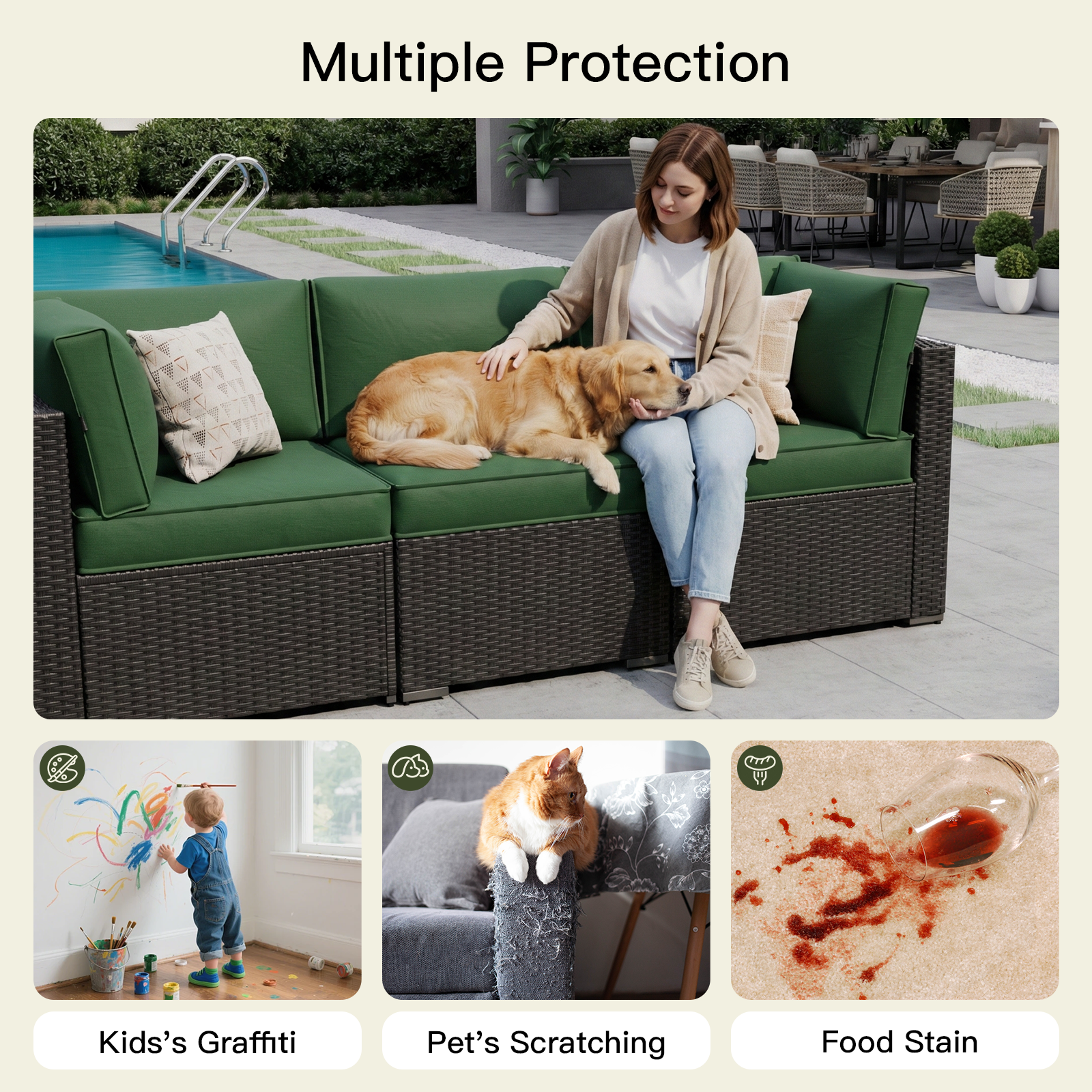 Breezestival Patio Furniture Replacement Cushions for Outdoor Furniture Set of 4, Thick Patio Sofa Cushions for Outdoor Furniture, 9-Piece Splashproof Fade Resistant Cushions for Outdoor Couch