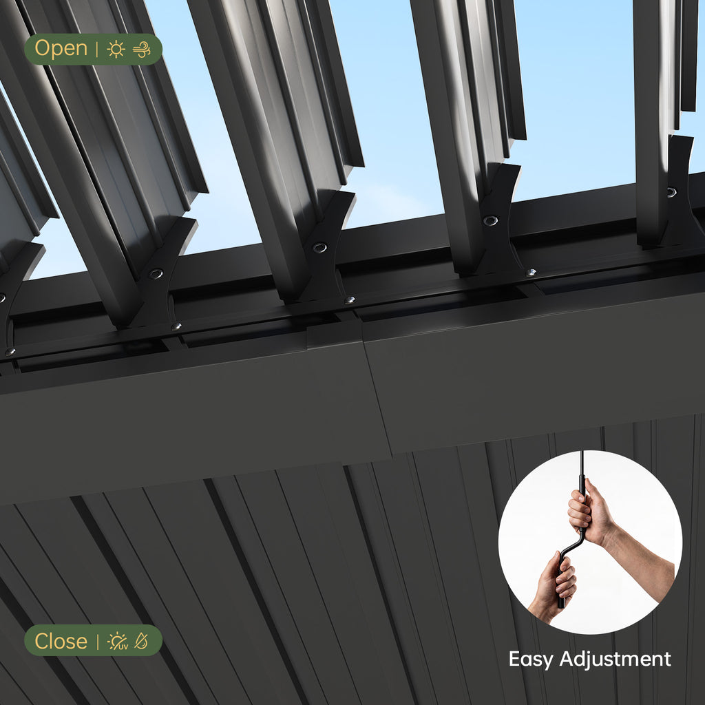 LazySunsets Louvered Pergola 10x10, Outdoor Pergola with Adjustable Louvers Outdoor Gazebo with 2 Independent Adjustable Roofs, Integrated Drainage System for Patios, Deck & Backyard, Gray