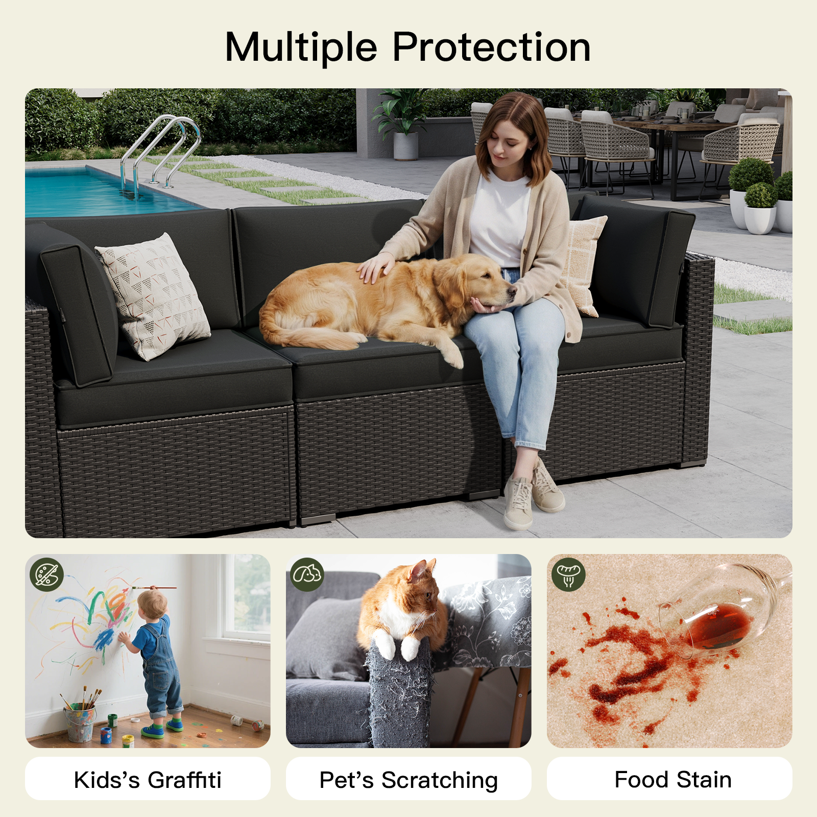 Breezestival Patio Furniture Replacement Cushions for Outdoor Furniture Set of 4, Thick Patio Sofa Cushions for Outdoor Furniture, 9-Piece Splashproof Fade Resistant Cushions for Outdoor Couch