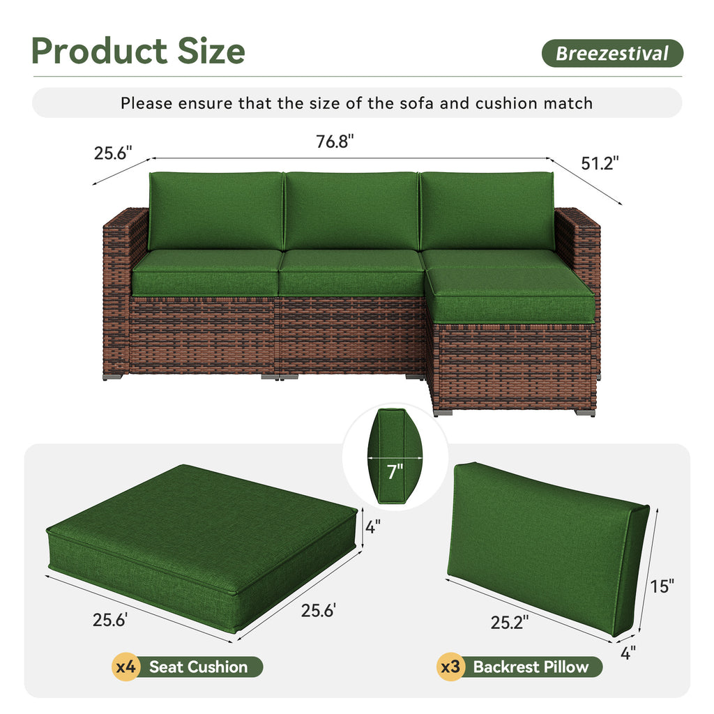 Breezestival Replacement Cushions for Outdoor Furniture, 7-Piece Outdoor Cushions for Patio Furniture, Deep Seat, Waterproof & Fade Resistant Couch Cushion for 4-Seat Patio Conversation Sets, Grey