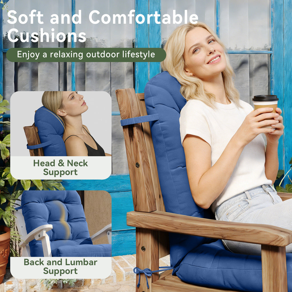 Aoxun Adirondack Chair Cushion, Indoor/Outdoor Rocking Chair Cushion with Ties, Thickened High Back Patio Chair Cushions with High Elasticity PP Cotton Water-Resistant, 2-Pack, Grey