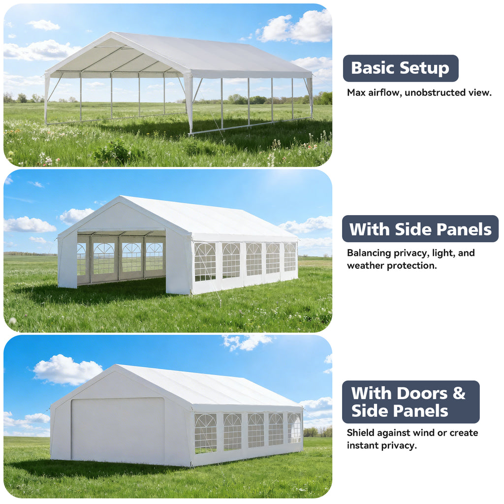 Binplax Party Tent 32x16 Canopy Heavy Duty, Waterproof Outdoor Event Tent with Removable Sidewalls & Roll-Up Door, Portable Carport for Wedding, BBQ, Camping, Birthday Party