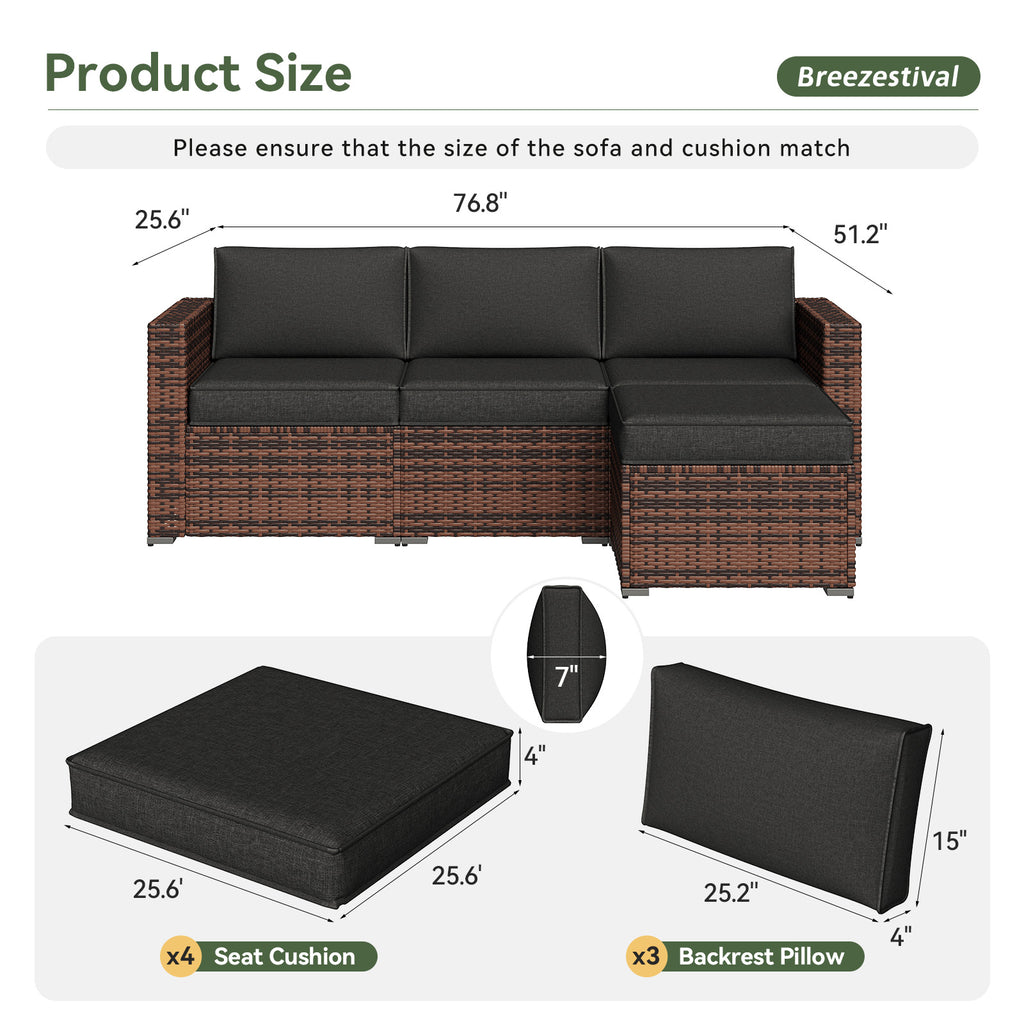 Breezestival Replacement Cushions for Outdoor Furniture, 7-Piece Outdoor Cushions for Patio Furniture, Deep Seat, Waterproof & Fade Resistant Couch Cushion for 4-Seat Patio Conversation Sets, Grey