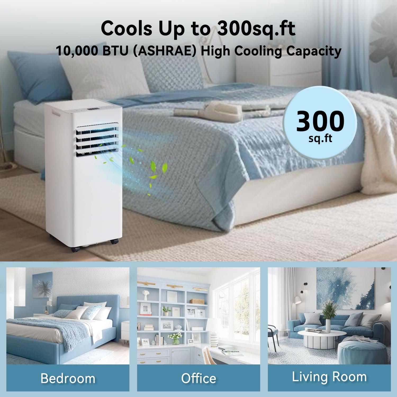 Aoxun 10000 BTU Portable Air Conditioners, WiFi APP Smart Control, 4-IN-1 AC Unit, Fast Cooling, Dehumidifier, Fan & 24H Timer Quiet Sleep, W/Remote Control, Window Kits, for Home/Office/Dorm