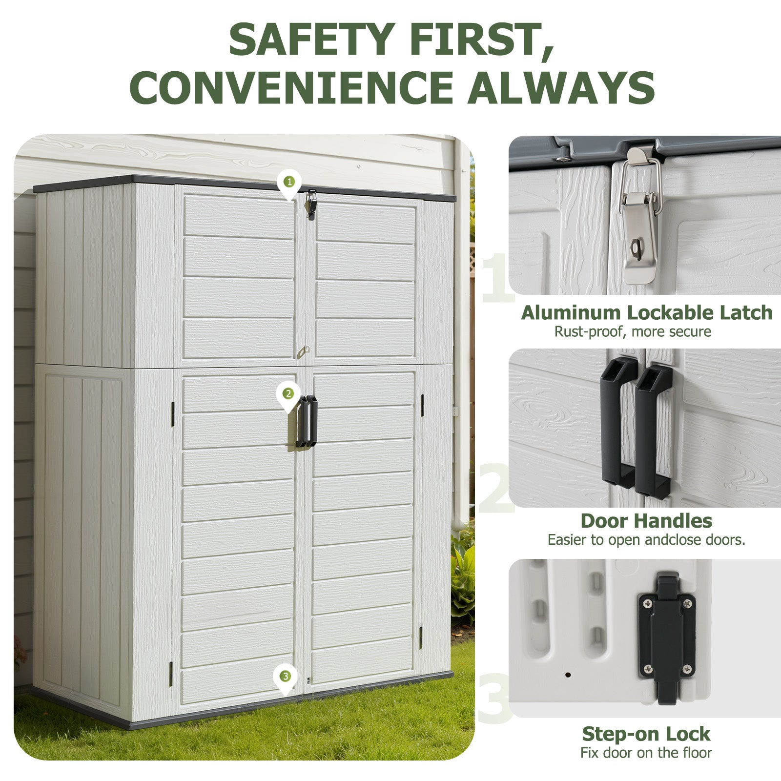 Breezestival 61 Cu.Ft Outdoor Storage Shed, Widened Outdoor Storage Cabinet Waterproof Vertical Resin Shed with Floor for Patio, Garden Tools, Pool Equipment, Easy to Assemble (White)