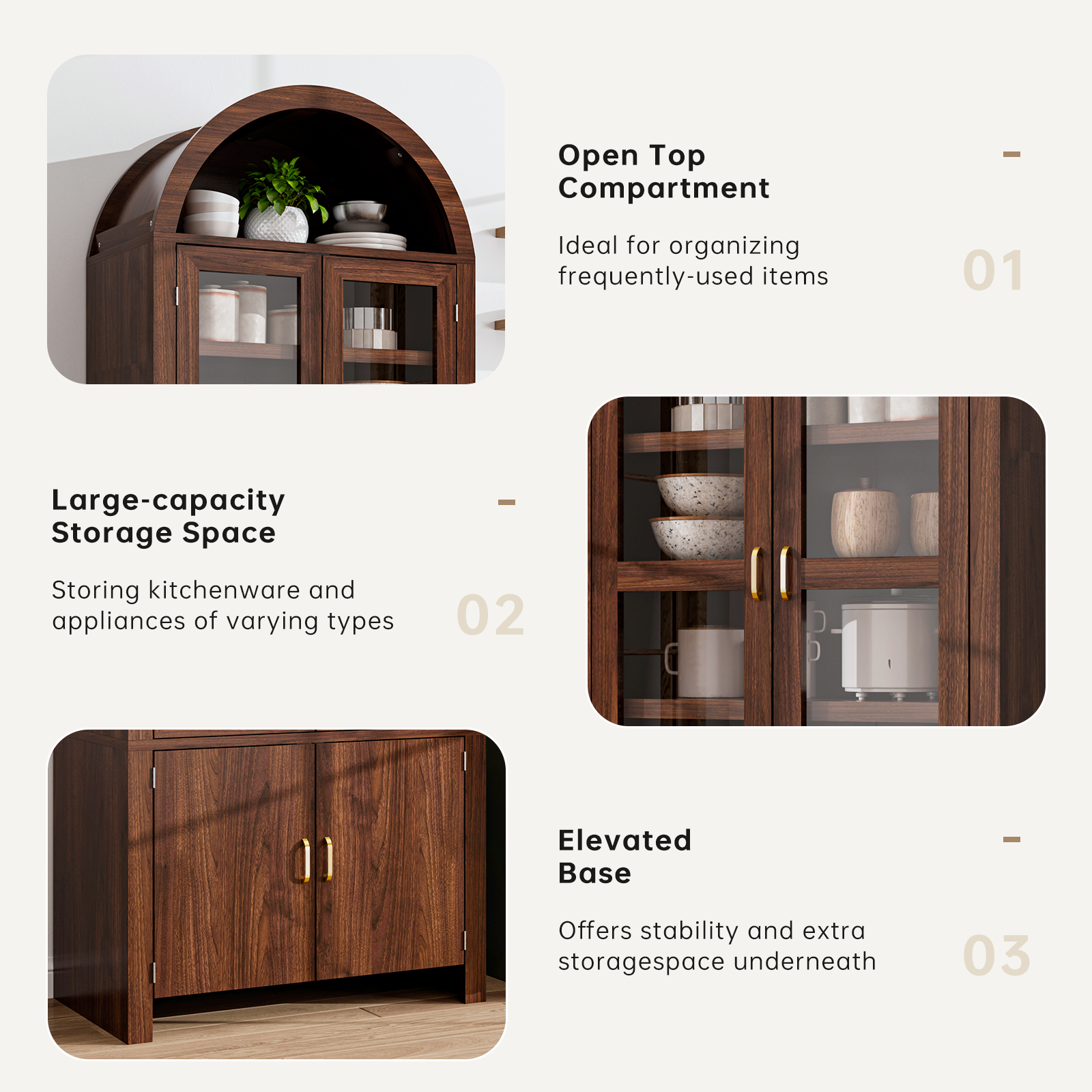 Tall Arched Kitchen Pantry, Modern Farmhouse Wood Kitchens Storage Cabinets