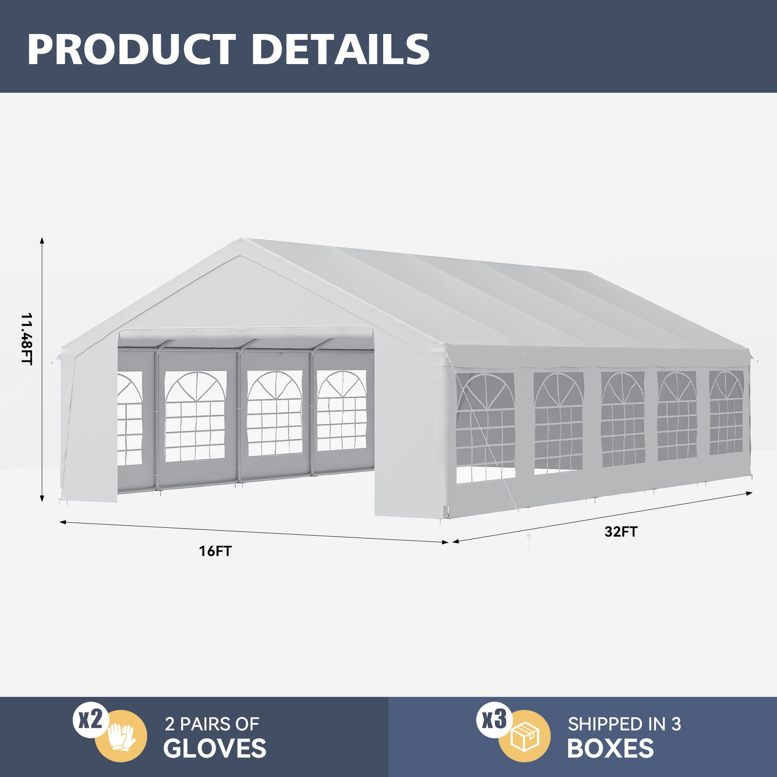 Binplax Party Tent 32x16 Canopy Heavy Duty, Waterproof Outdoor Event Tent with Removable Sidewalls & Roll-Up Door, Portable Carport for Wedding, BBQ, Camping, Birthday Party