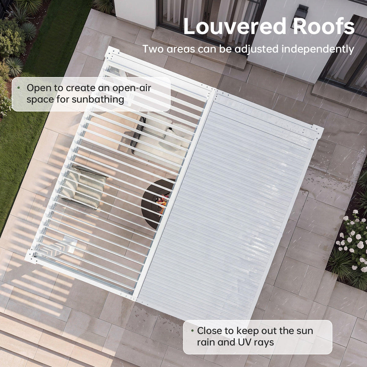 Aoxun Louvered Pergola 10x10, White Outdoor Pergola for Patio，0-90° Dual-Zone Louvers | Hidden Drainage System | Galvanized Steel Frame | 63.5 MPH Wind Rated | 3.8" Thick Posts