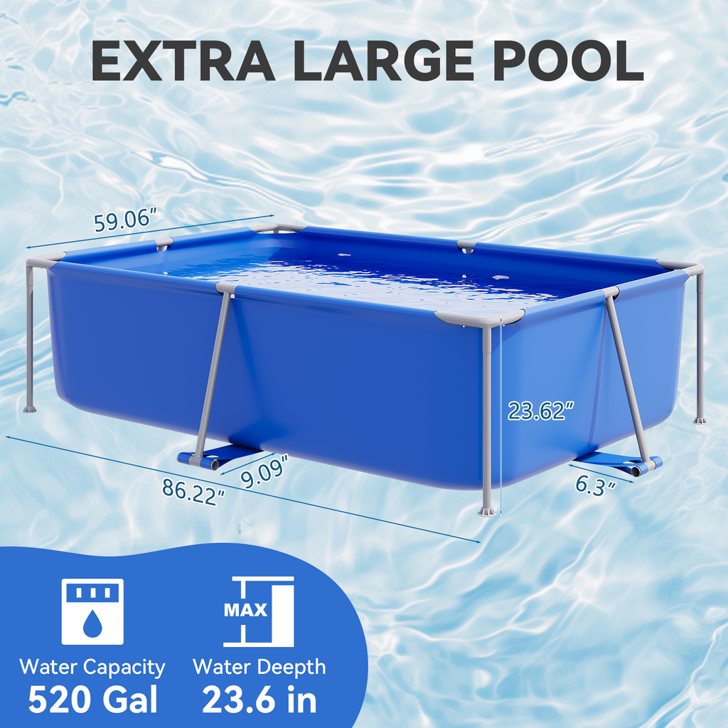 SunSwell 86" Non-Inflatable Backyard Swimming Pool for Family, Portable Above Ground Pool for Adults & Kids, Easy Setup for Outdoor, Backyard, Garden, Camping - Durable PVC