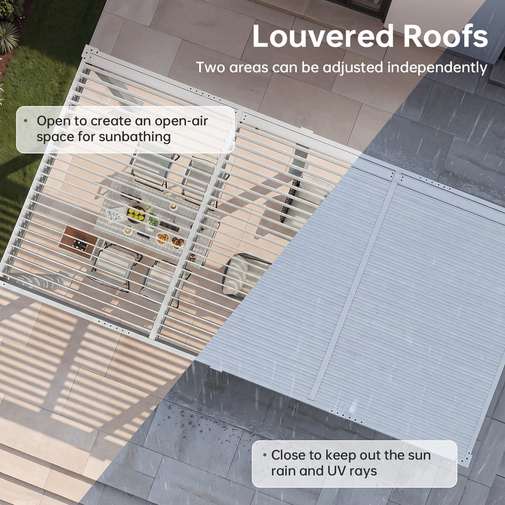 LazySunsets Louvered Pergola 10x20, Outdoor Pergola with Adjustable Louvers Outdoor Gazebo with 2 Independent Adjustable Roofs, Integrated Drainage System for Patios, Deck & Backyard, White