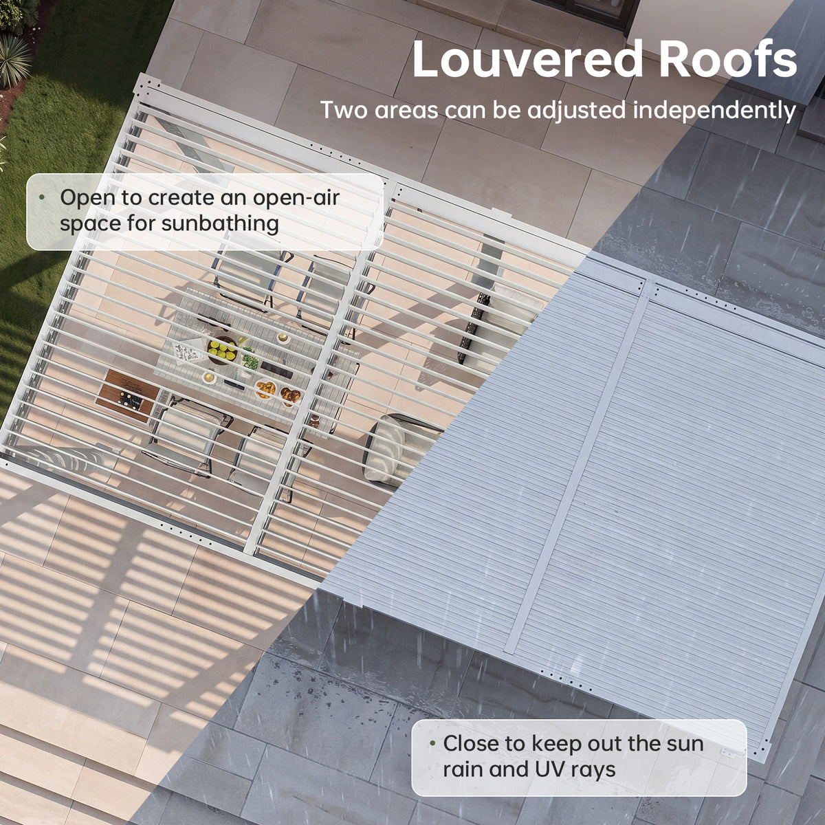 LazySunsets Louvered Pergola 10x20, Outdoor Pergola with Adjustable Louvers Outdoor Gazebo with 2 Independent Adjustable Roofs, Integrated Drainage System for Patios, Deck & Backyard, White