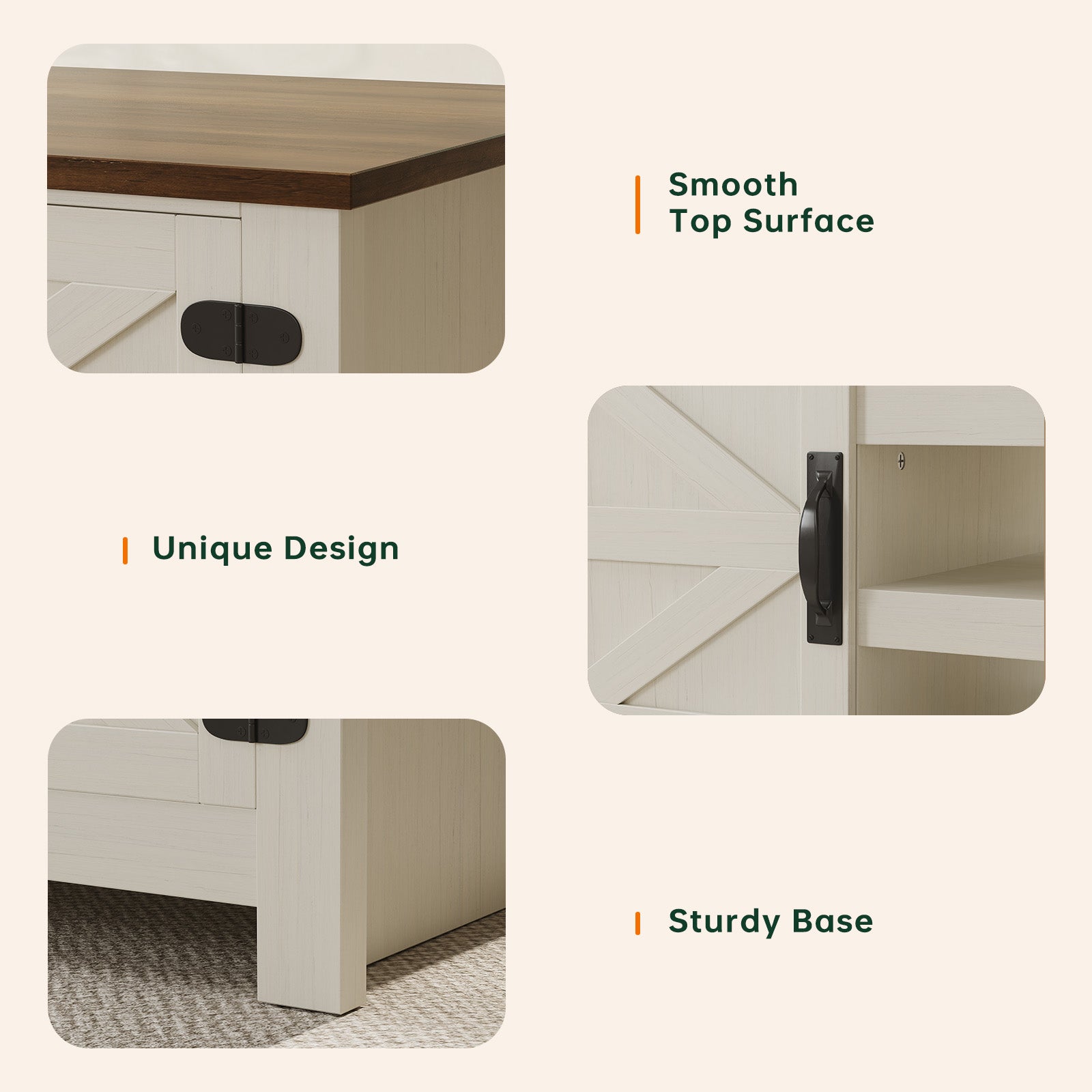 Breezestival Farmhouse Lift Top Coffee Table with Barn Door, 48" Rustic Center Table with Hidden Storage Compartment, Lifting Tabletop and Adjustable Shelf for Living Room, Office, White