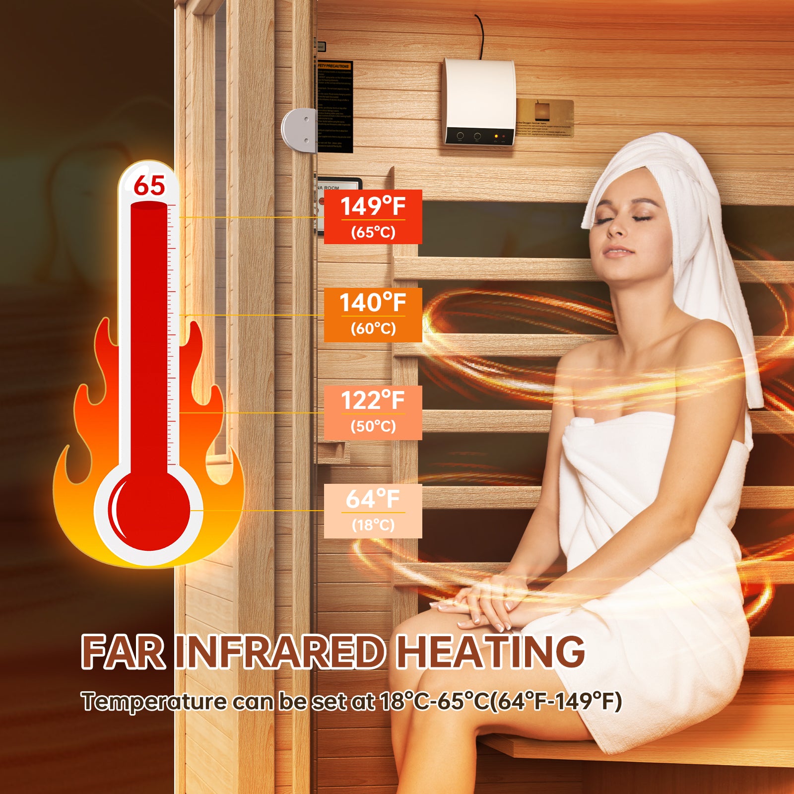 SunSwell  1 Person Home Infrared Saunas with Control Panel,10 Chromotherapy, Bluetooth Speakers, Low EMF Wooden Indoor Sauna for House and Gym,33.4 * 33.4 * 66.9 inch