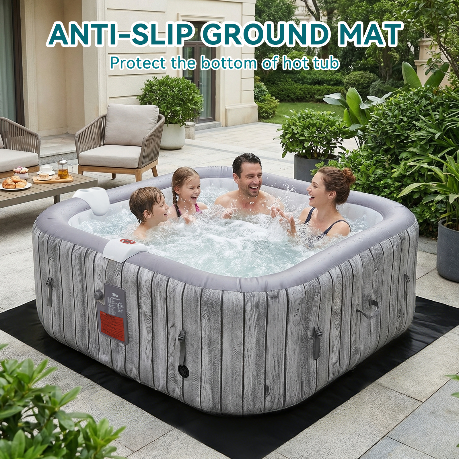 SunSwell Inflatable Hot Tub 4-6 Person, Portable Outdoor Spa with 130 Air Jets, Heater Pump and Filter System, Blow Up PVC Hot Tub for Backyard, Patio