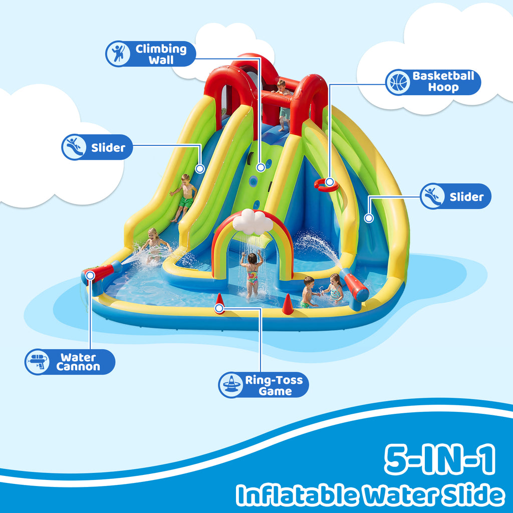 Inflatable Water Slide for Kids Backyard with 450W Blower, Jumping Castle with Water Slide, Water Park Bounce House for Indoor and Outdoor Activities
