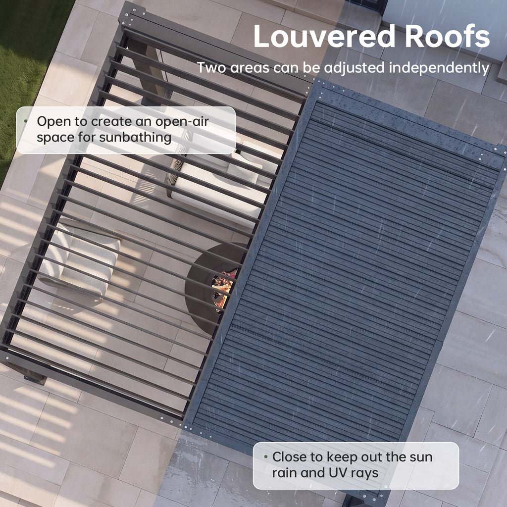 LazySunsets Louvered Pergola 10x10, Outdoor Pergola with Adjustable Louvers Outdoor Gazebo with 2 Independent Adjustable Roofs, Integrated Drainage System for Patios, Deck & Backyard, Gray