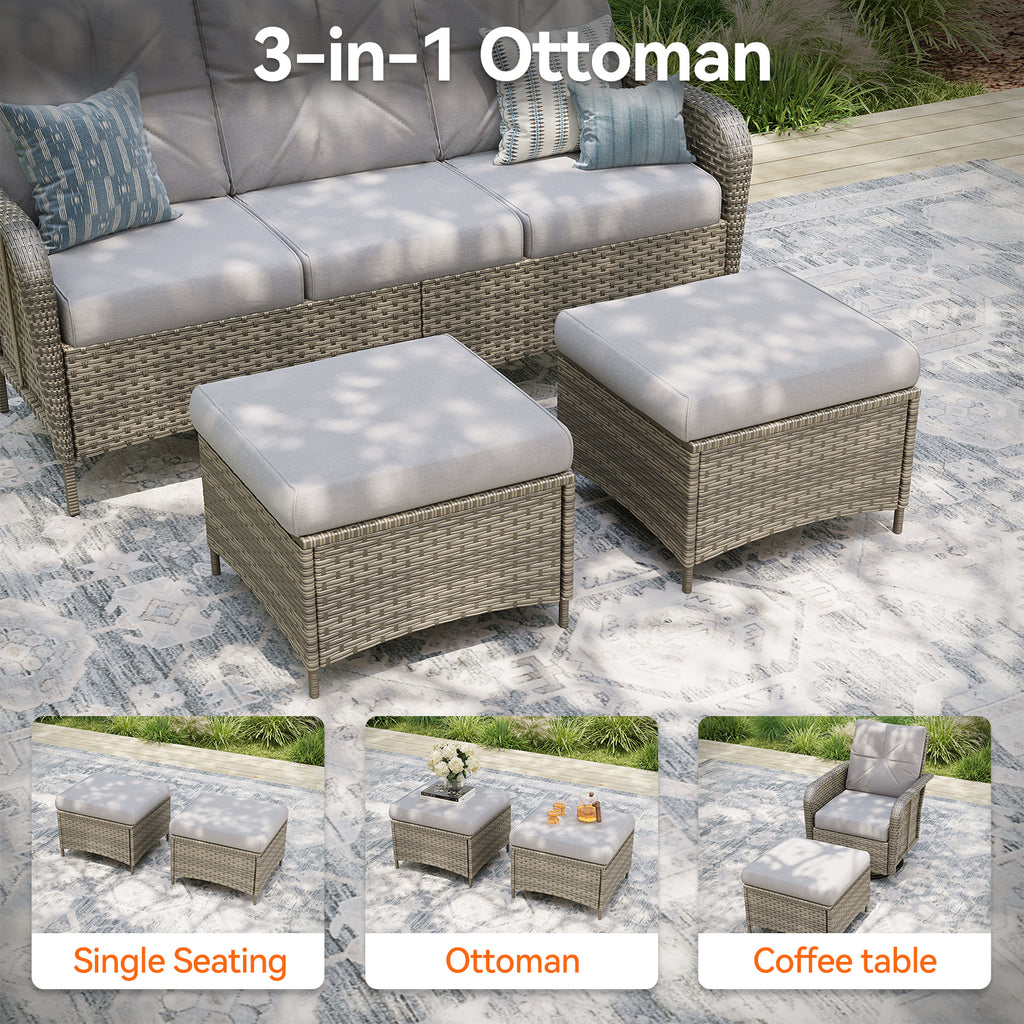 Aoxun Luxury 12-Piece Patio Furniture Set with 44'' Fire Pit Table, 360° Swivel Chairs, Wicker Rattan Sofa & Thick Cushions, Outdoor Conversation Set for Backyard, Poolside & Garden, Beige/Gray