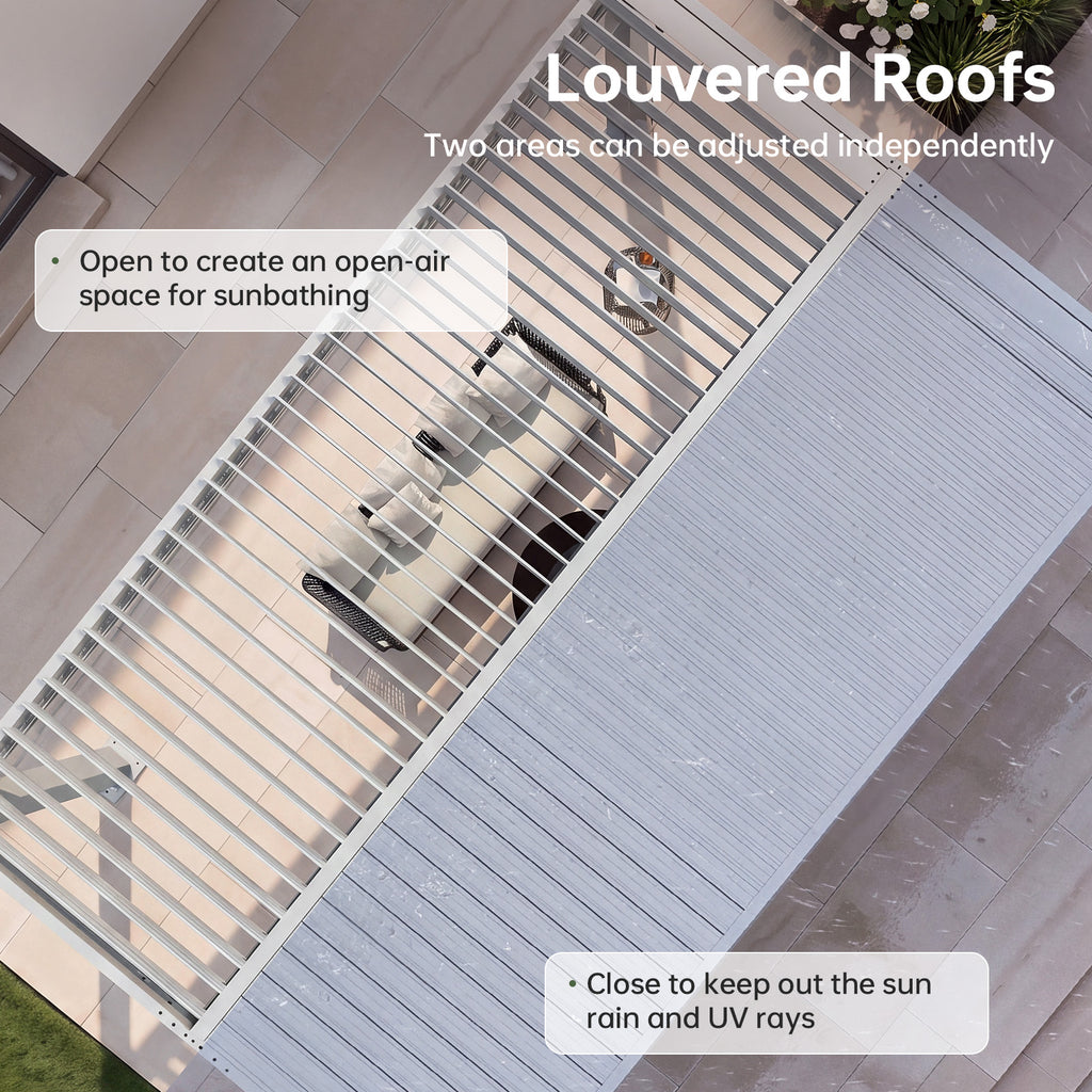 Aoxun Louvered Pergola 10x16, White Outdoor Pergola for Patio，0-90° Dual-Zone Louvers | Hidden Drainage System | Galvanized Steel Frame | 63.5 MPH Wind Rated | 3.8" Thick Posts