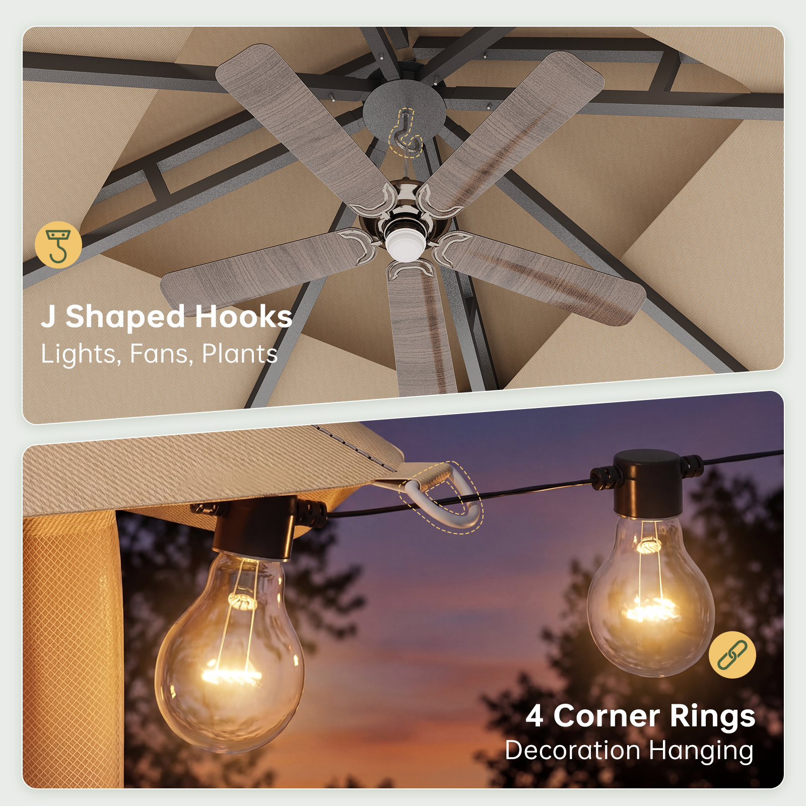 Aoxun 10x10 Gazebo with Double Roof & Mosquito Netting Outdoor Heavy-Duty Party Tent, Patio Tent with Zipper Screens - Backyard Garden Lawn Shelter Includes Wind Ropes Expansion Bolts, Beige