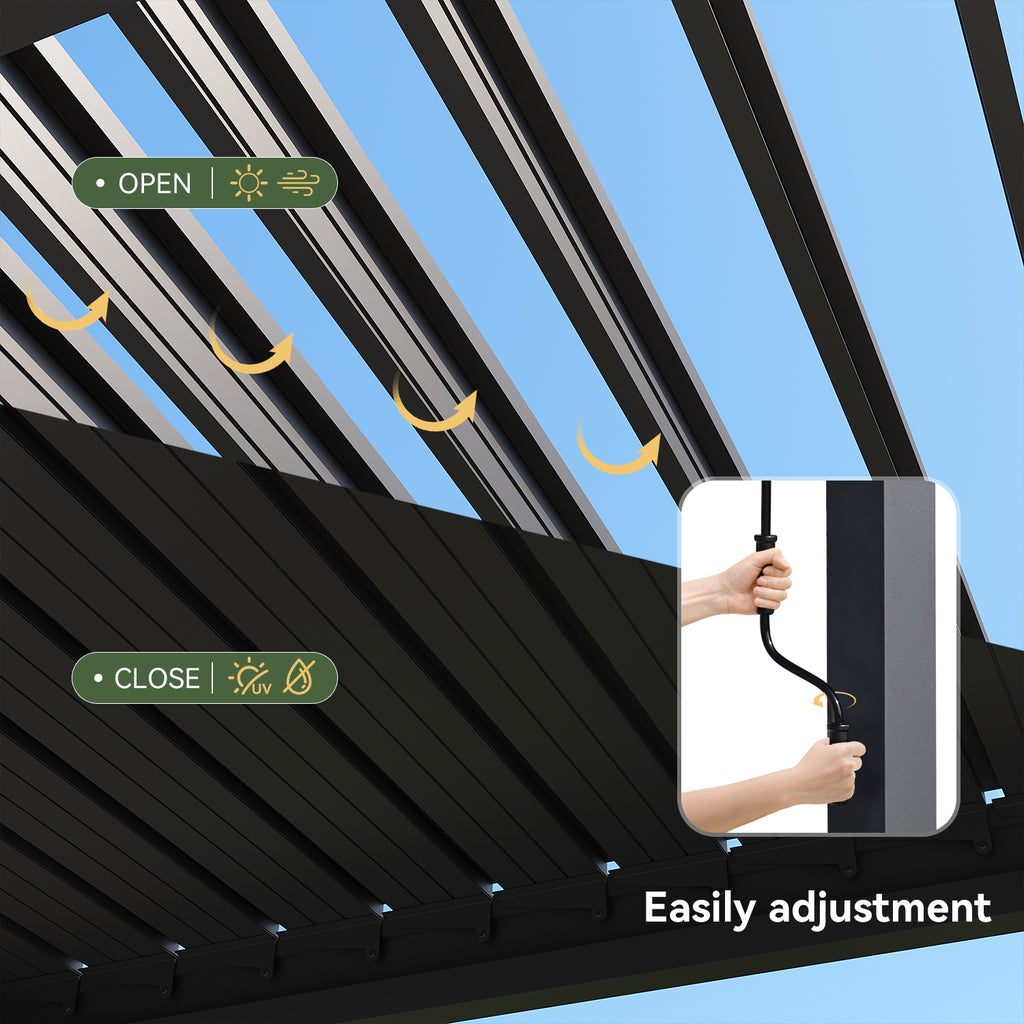 Aoxun 8x5 Grill Pergola, Louvered Pergola with 2 Side Shelves, Gray，Adjustable Louvered Roof 0-90° | Hidden Drainage System | Galvanized Steel Frame | Outdoor BBQ Station | 3.8" Thick Posts