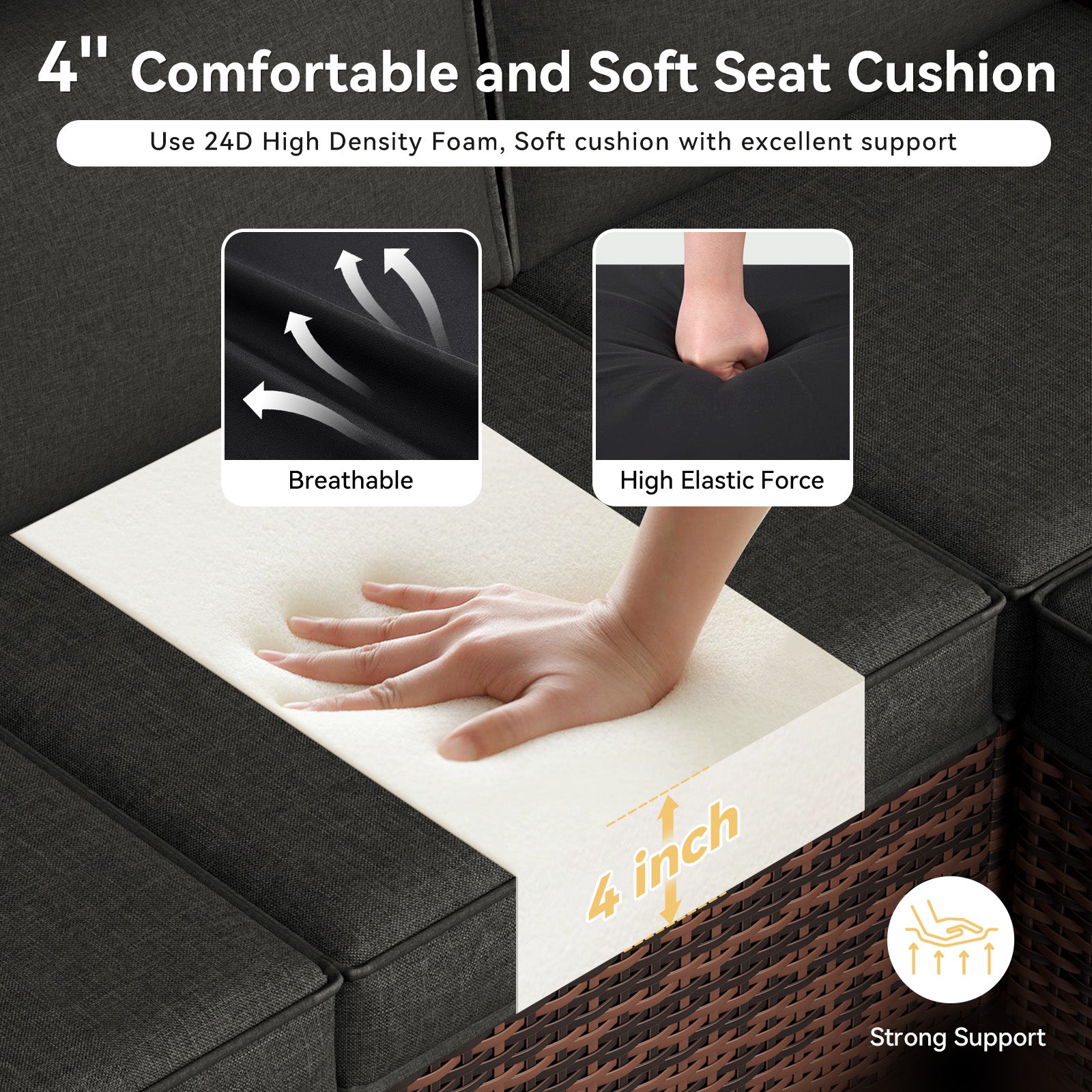 Breezestival Replacement Cushions for Outdoor Furniture, 7-Piece Outdoor Cushions for Patio Furniture, Deep Seat, Waterproof & Fade Resistant Couch Cushion for 4-Seat Patio Conversation Sets, Grey