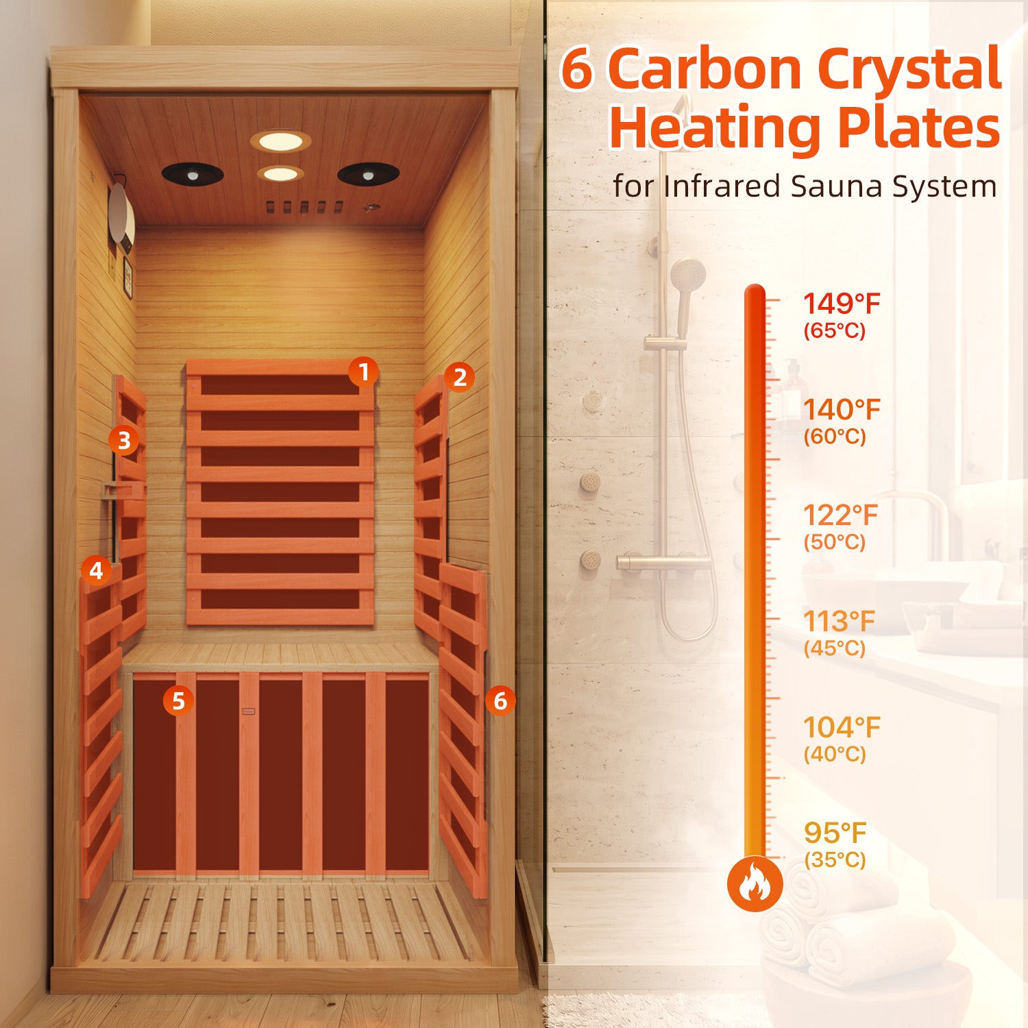 Breezestival 1 Person Infrared Dry Sauna, Canadian Hemlock Wood Indoor Home Spa Sauna Room with Speakers, Tempered Glass Door, 149°F Max, 32.3"x32.3"x61.6"