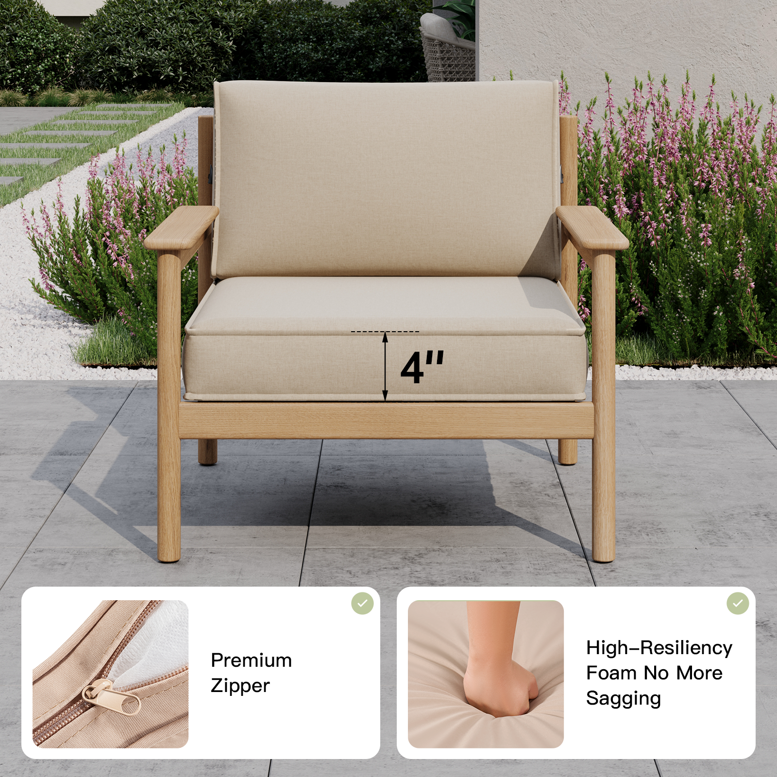 Breezestival Patio Furniture Replacement Cushions for Outdoor Furniture Set of 4, Thick Patio Sofa Cushions for Outdoor Furniture, 9-Piece Splashproof Fade Resistant Cushions for Outdoor Couch