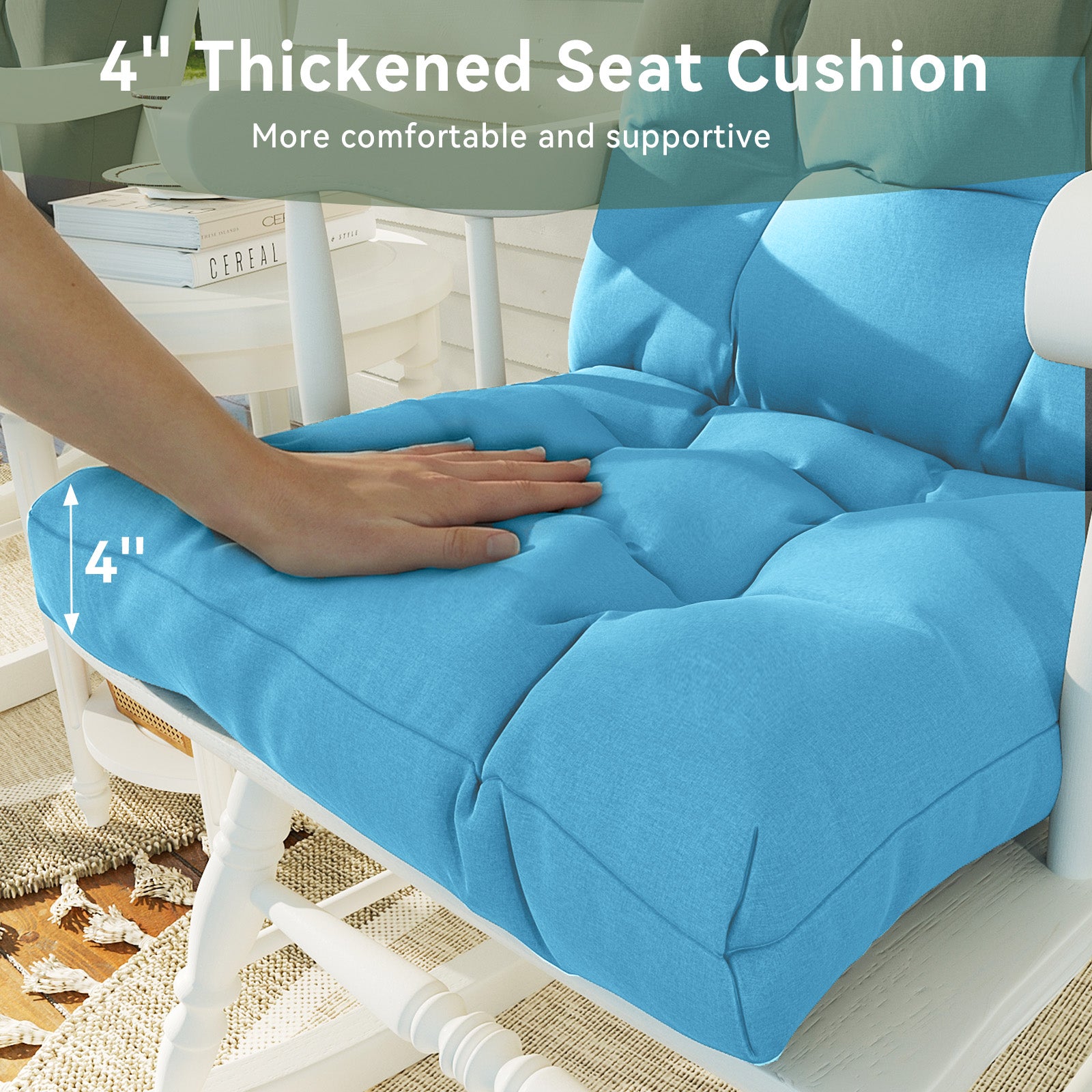 Aoxun Adirondack Chair Cushion, Indoor/Outdoor Rocking Chair Cushion with Ties, Thickened High Back Patio Chair Cushions with High Elasticity PP Cotton Water-Resistant, 2-Pack, Grey