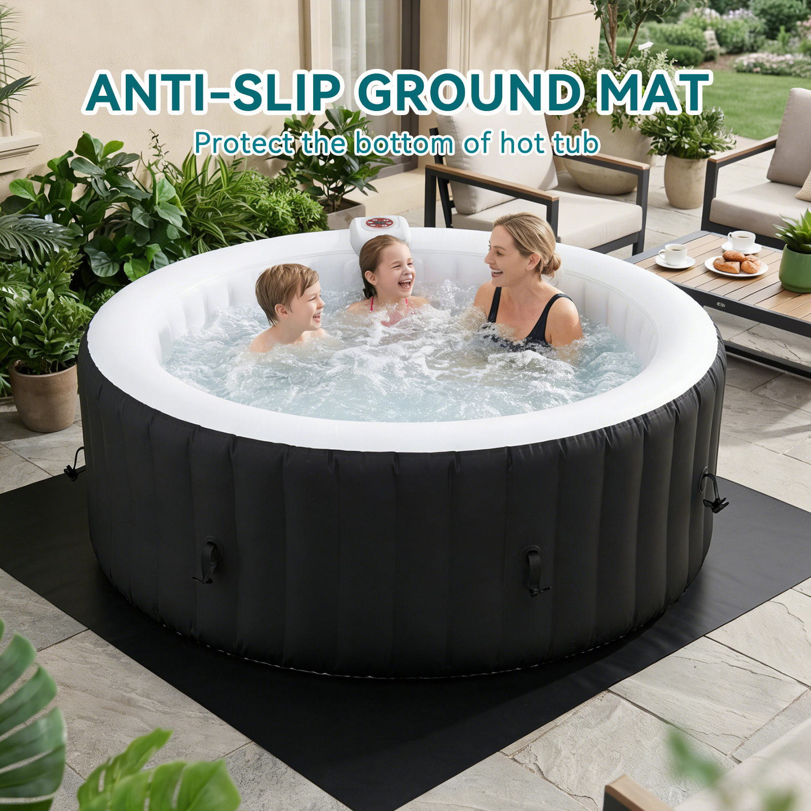 SunSwell 71" Inflatable Hot Tub, Round Portable Outdoor Spa with 120 Soothing Air Jets, Heater Pump, Insulated Cover and Filter System, Leak-Proof PVC Blow Up Hot Tub for Backyard, 4 Person, Black