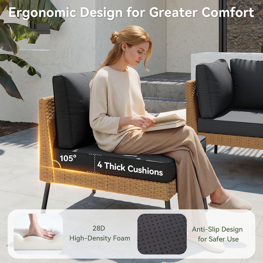 Aoxun 8 Piece Patio Furniture Set, 8 Seats Outdoor Sectional Sofas with Thick Cushion, Wicker Outdoor Patio Furniture Set with Ottomans for Party, Garden, Backyard
