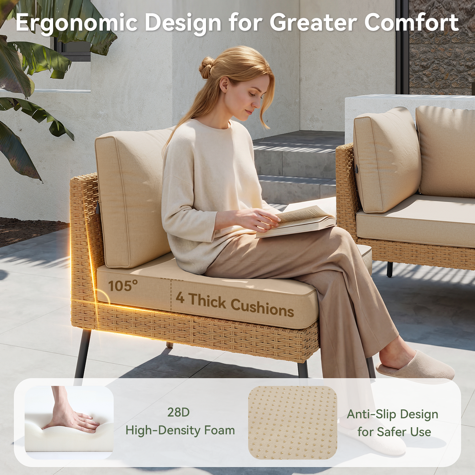 Aoxun 8 Piece Patio Furniture Set, 8 Seats Outdoor Sectional Sofas with Thick Cushion, Wicker Outdoor Patio Furniture Set with Ottomans for Party, Garden, Backyard