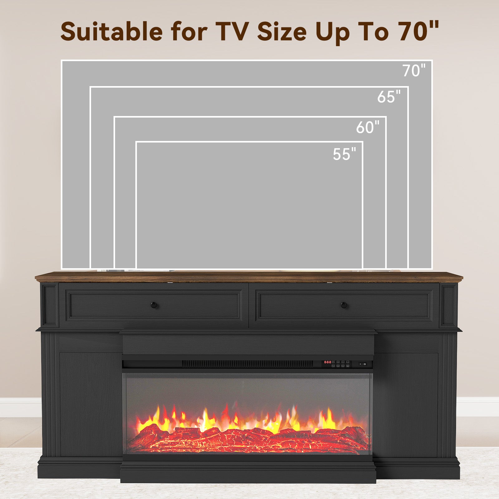 Breezestival Electric Fireplace TV Stand with 3-Sided Fireplace, 63" Entertainment Center for TVs up to 70", Modern Media Console with Large Storage, Black