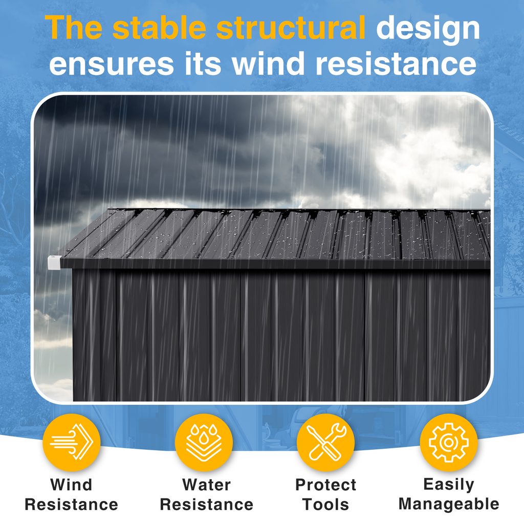 Breezestival 8'x12' Outdoor Lean to Storage Shed with Triple Doors Utility Galvanized Steel Sheds for Vertical Storage, Dual Lock Metal Shed with Sloped Roof for Mower,Bike,Garden Tools (Black)