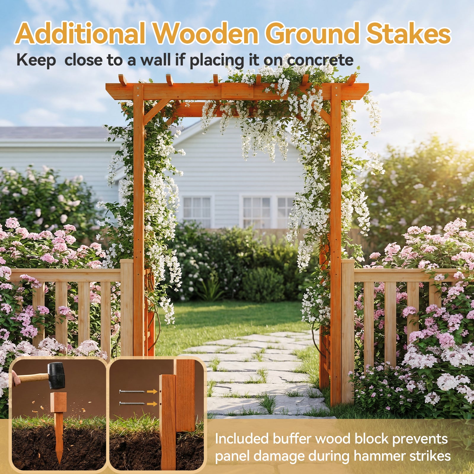 Aoxun 85" Wooden Garden Arbor, Wedding Arbor Arch for Ceremony, Arch Trellis for Climbing Plant Outdoor, Pergola Archway Decor for Garden, Backyard and Lawn, Brown