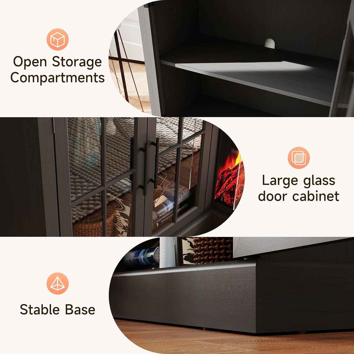 Breezestival 98" Farmhouse TV Stand with 36" Fireplace for Living Room,Media Entertainment Center with Adjustable Shelves and Large Storage Cabinets, TVs up to 100", Black