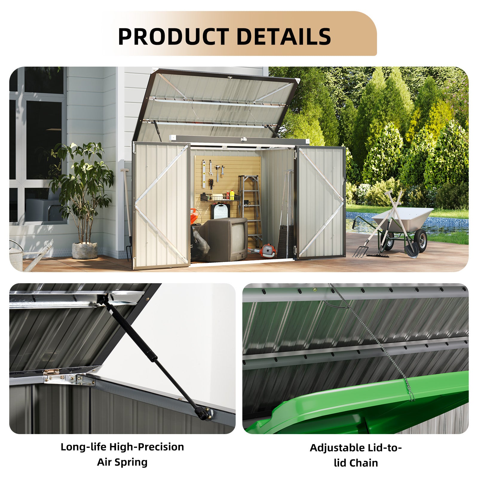 80 Cu.Ft Outdoor Trash Can Storage Shed - Metal Waterproof Outdoor Garbage Can Organizer with Chain Lid, Ideal for Trash Bins, Toys, Garden Tools for Garden/Backyard/Patio